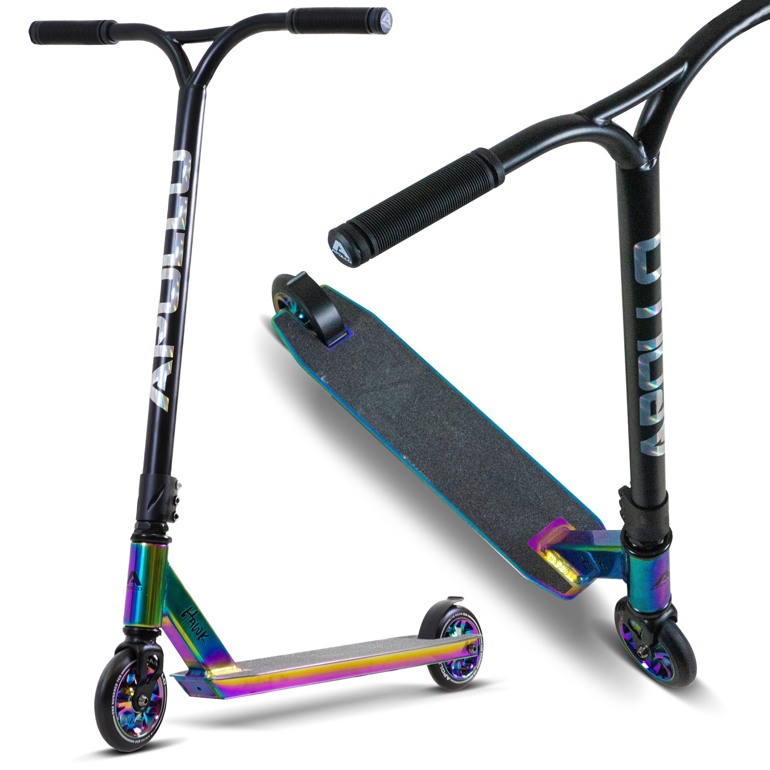 Apollo Stuntscooter Hawk - Scooter für Erwachsene, Jugendliche und Kinder ab 6 Jahren, extra breite Trittfläche & stabiler Lenker