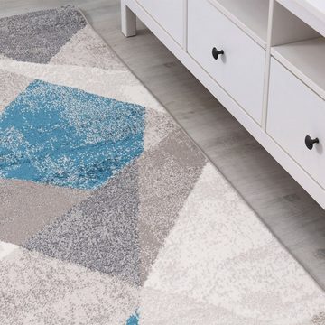 Teppich Teppich Geometrische Muster Marmor Optik Grau Blau Beige, Vimoda, Rechteckig