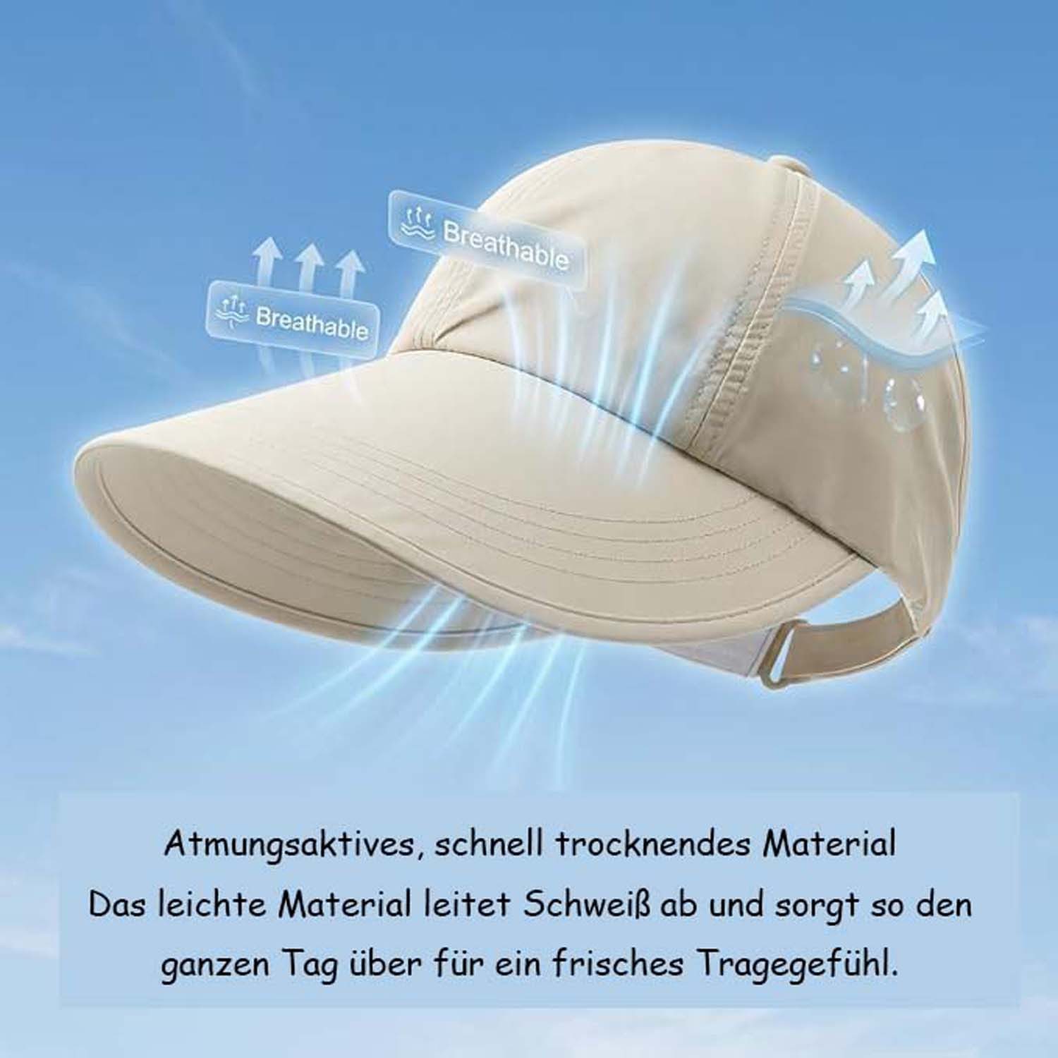 Bwecuy Sonnenhut Damen UV Schutz 50, Outdoor UV Protection Hollow Top Sun Hat – Bild 4 von 5