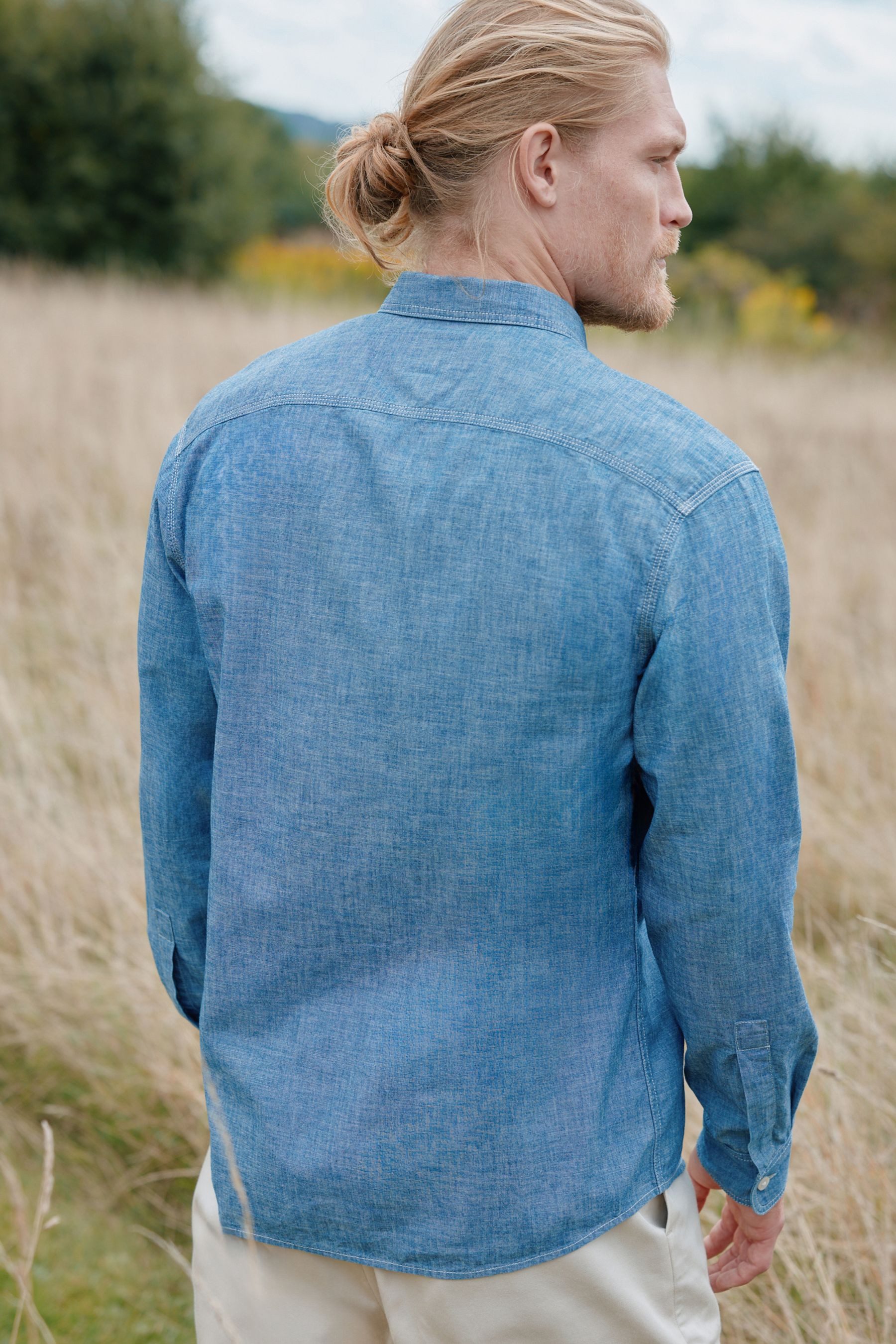 Next Jeanshemd Langärmeliges Chambray-Denimhemd aus Baumwolle günstig online kaufen