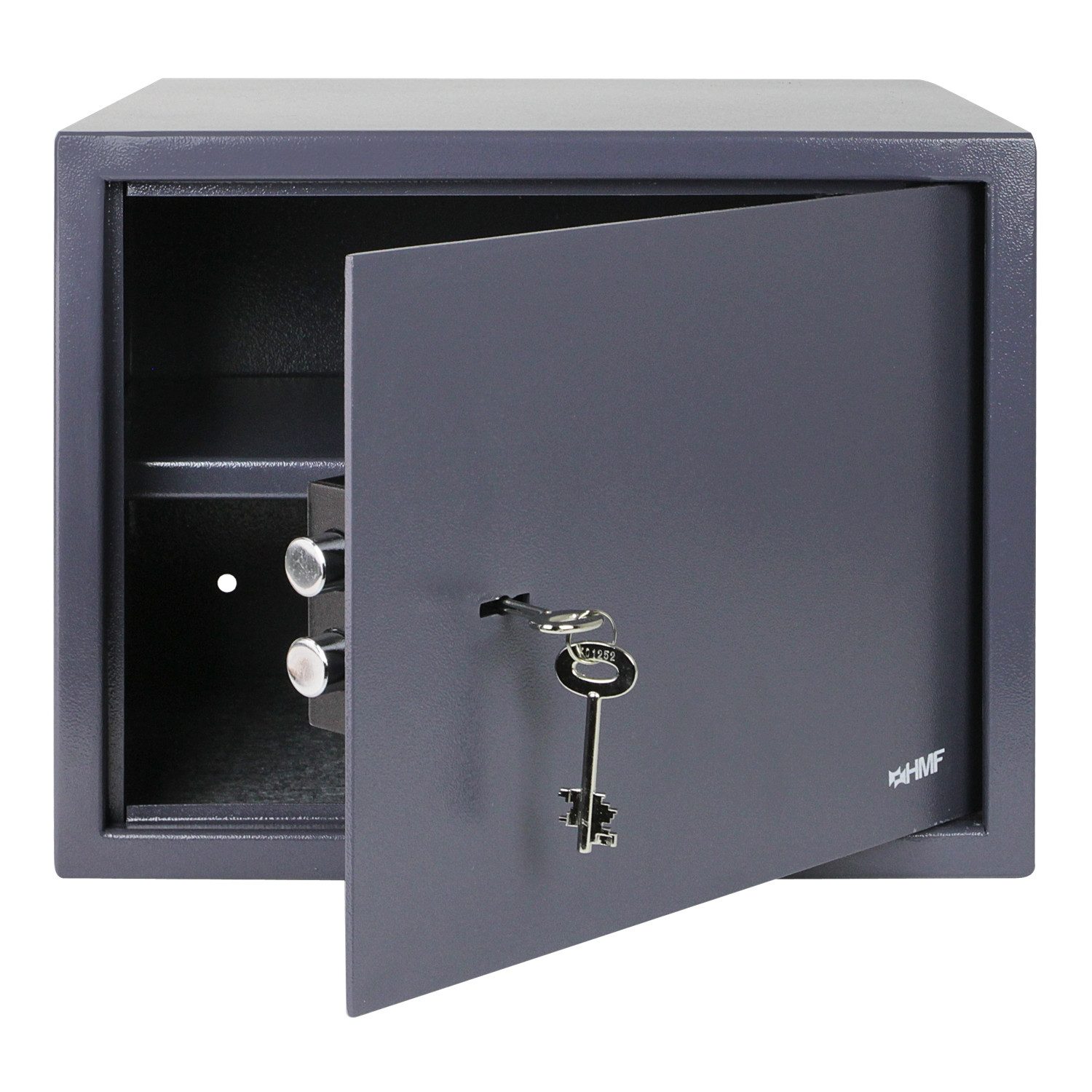 HMF Möbeltresor Safe Tresor mit Schlüssel, Möbeltresor, mit Doppelbartschloss, 38 x 30 x 30 cm, Anthrazit