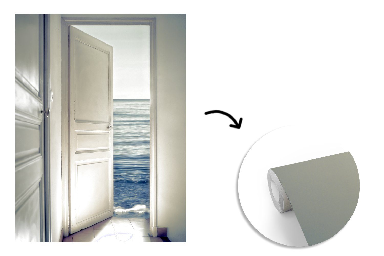 MuchoWow Fototapete Tür - Matt, - Meer Tapete Abstrakt Montagefertig Wandtapete Wasser, Vinyl - (4 St), bedruckt, für Wohnzimmer