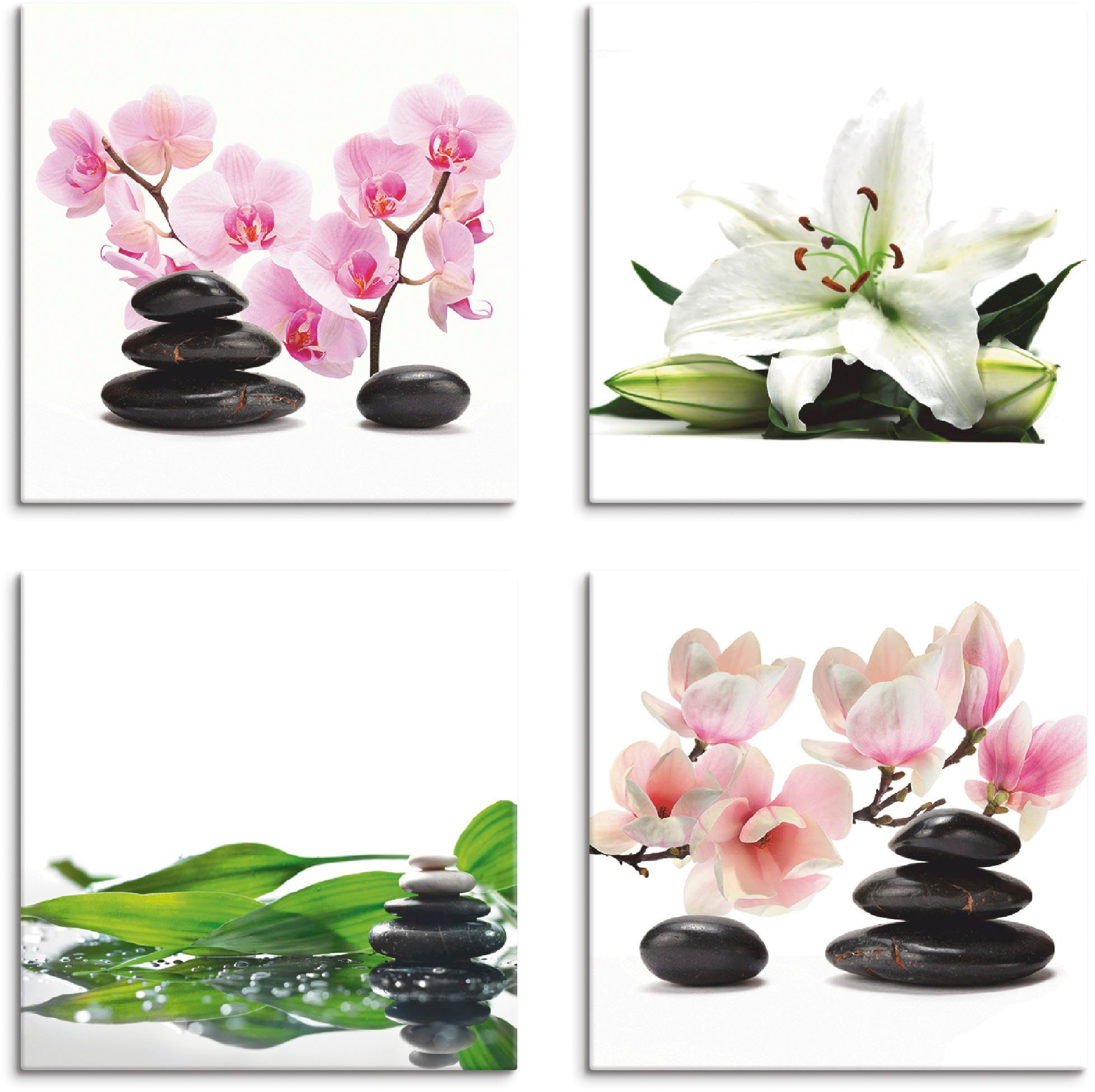 4er Orchidee Spa Stein Set, Artland Bambus St), Lilie Zen (4 Leinwandbild Größen verschiedene Magnolie,