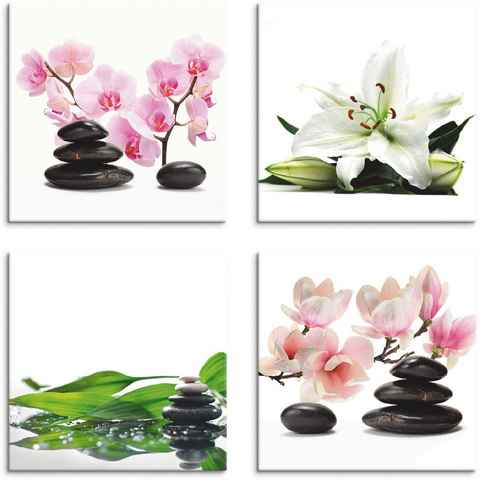 Artland Leinwandbild Stein Orchidee Lilie Spa Bambus Magnolie, Zen (4 St), 4er Set, verschiedene Größen