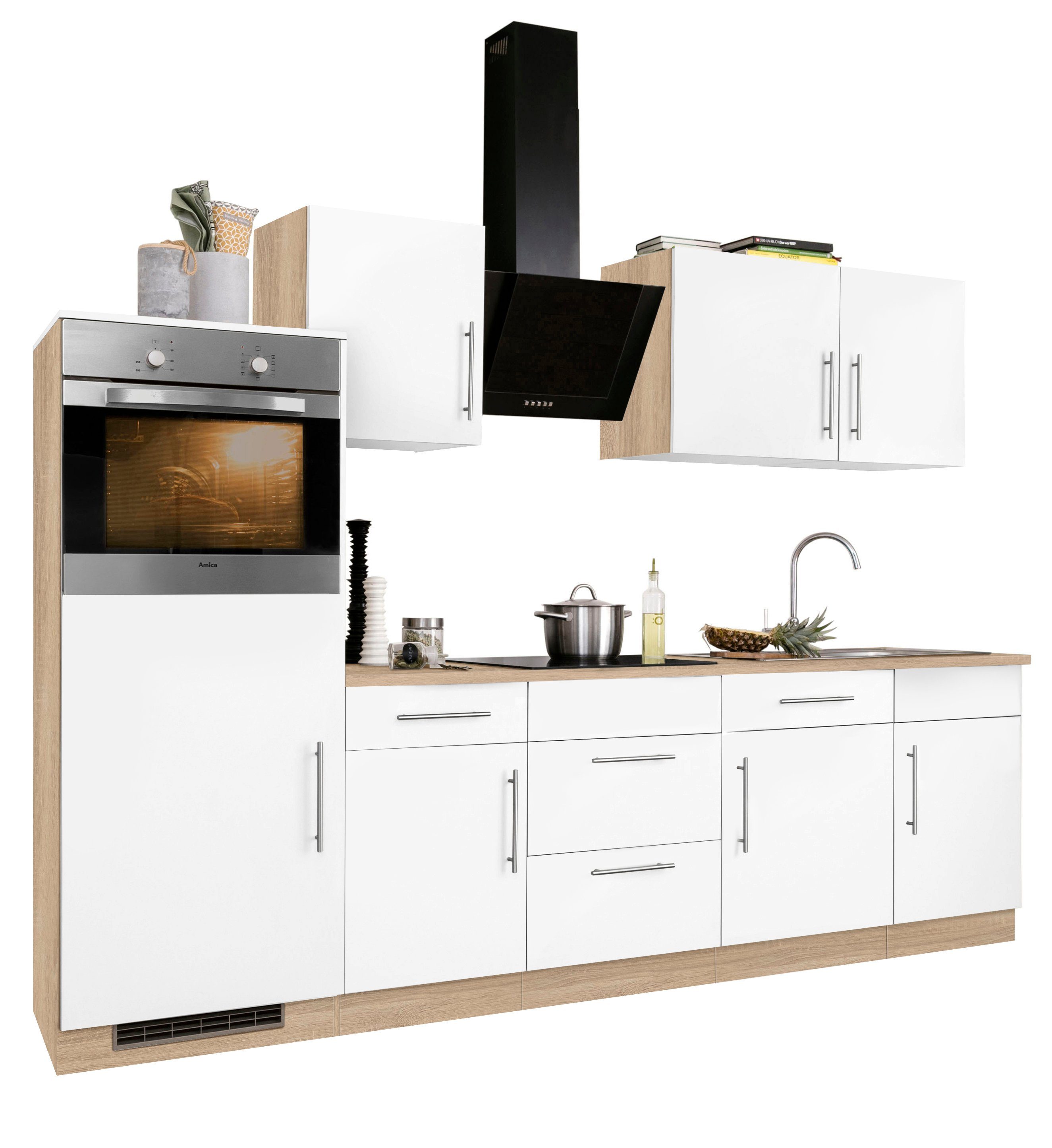 wiho Küchen Küchenzeile Cali, mit E-Geräten, Breite 280 cm, Pflegeleichte  Oberfläche