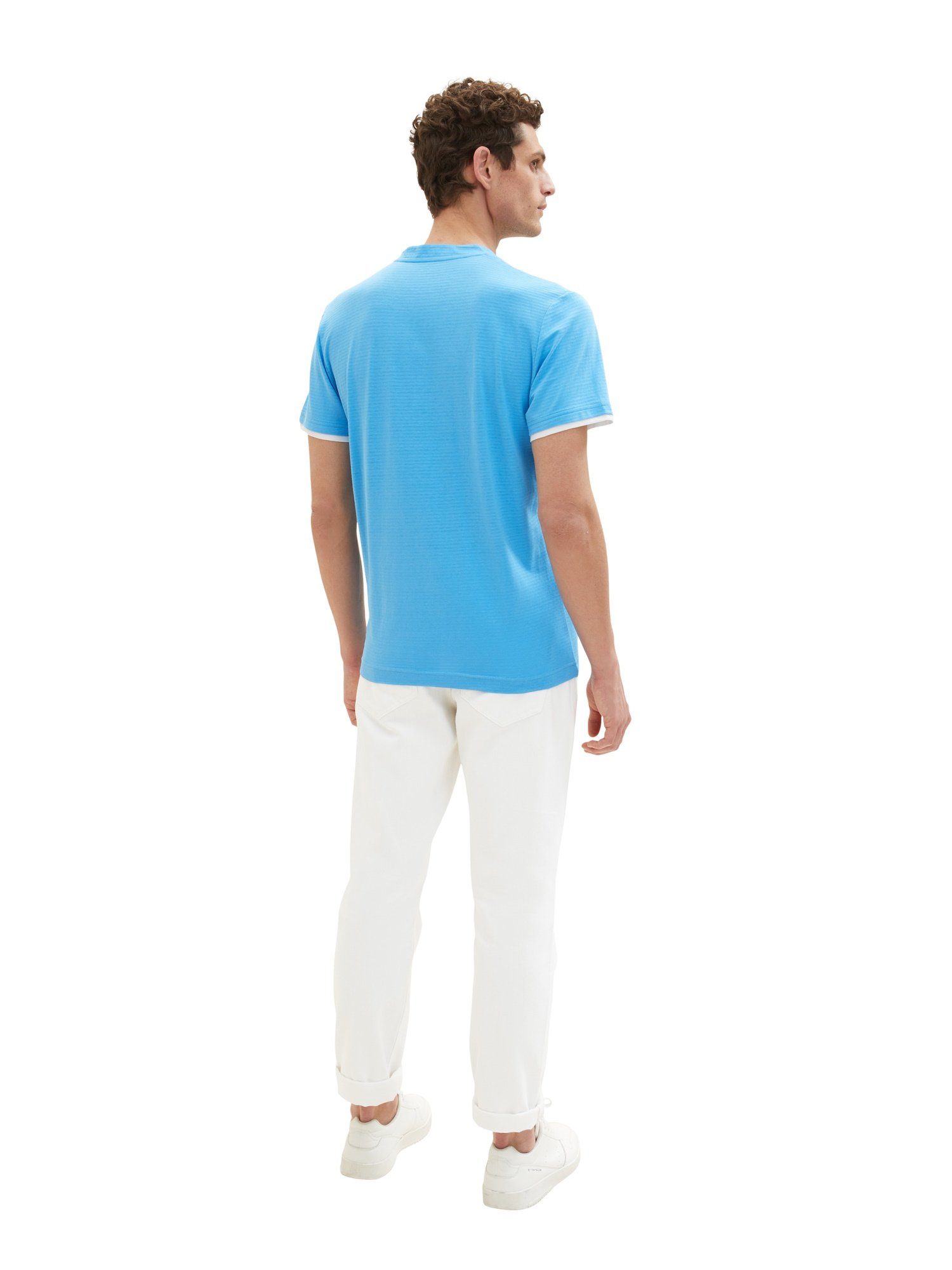 gestreift blau TOM Henleyshirt Kurzarmshirt T-Shirt Henley (1-tlg) TAILOR