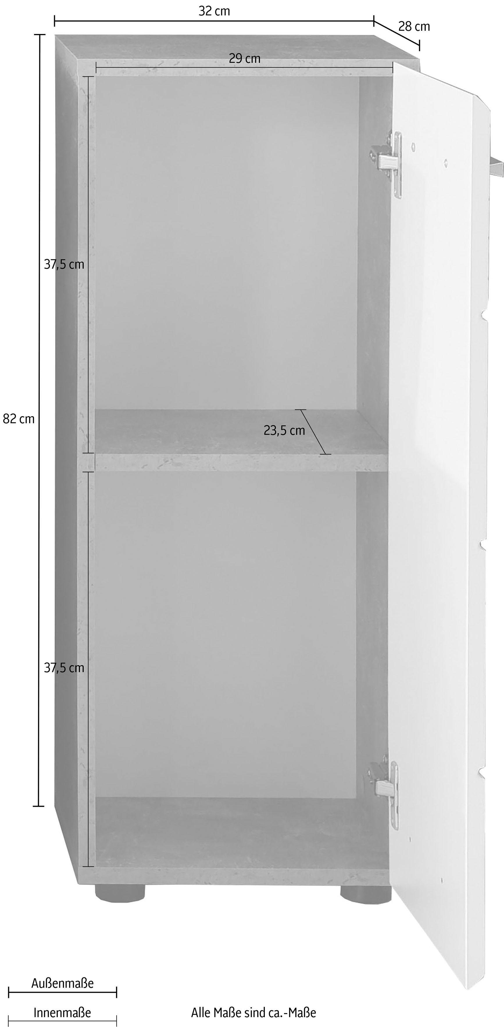 trendteam Unterschrank Nano Badkommode in Weiß Hochglanz/Beton mit chromglänzenden Griffen