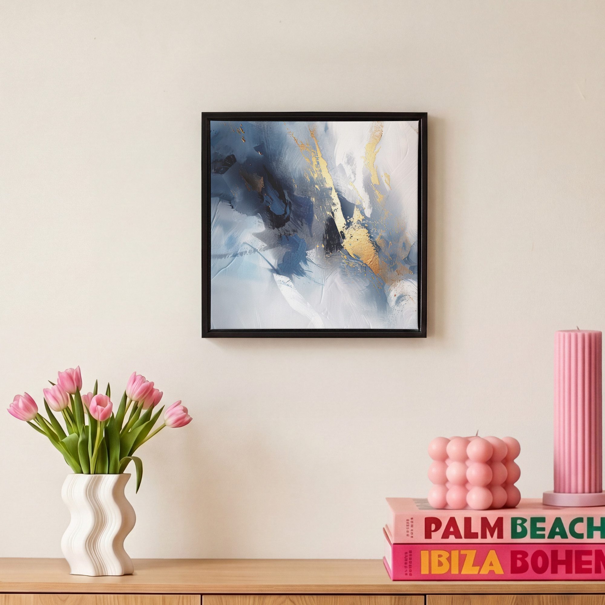OneMillionCanvasses® Leinwandbild mit Rahmen - Blau - Modern - Marmor - Abstrakt - Gold, Fotodruck (1 St), Leinwand Bilder Klein, Wand Dekoration Aesthetic 20x2 – Bild 4 von 5