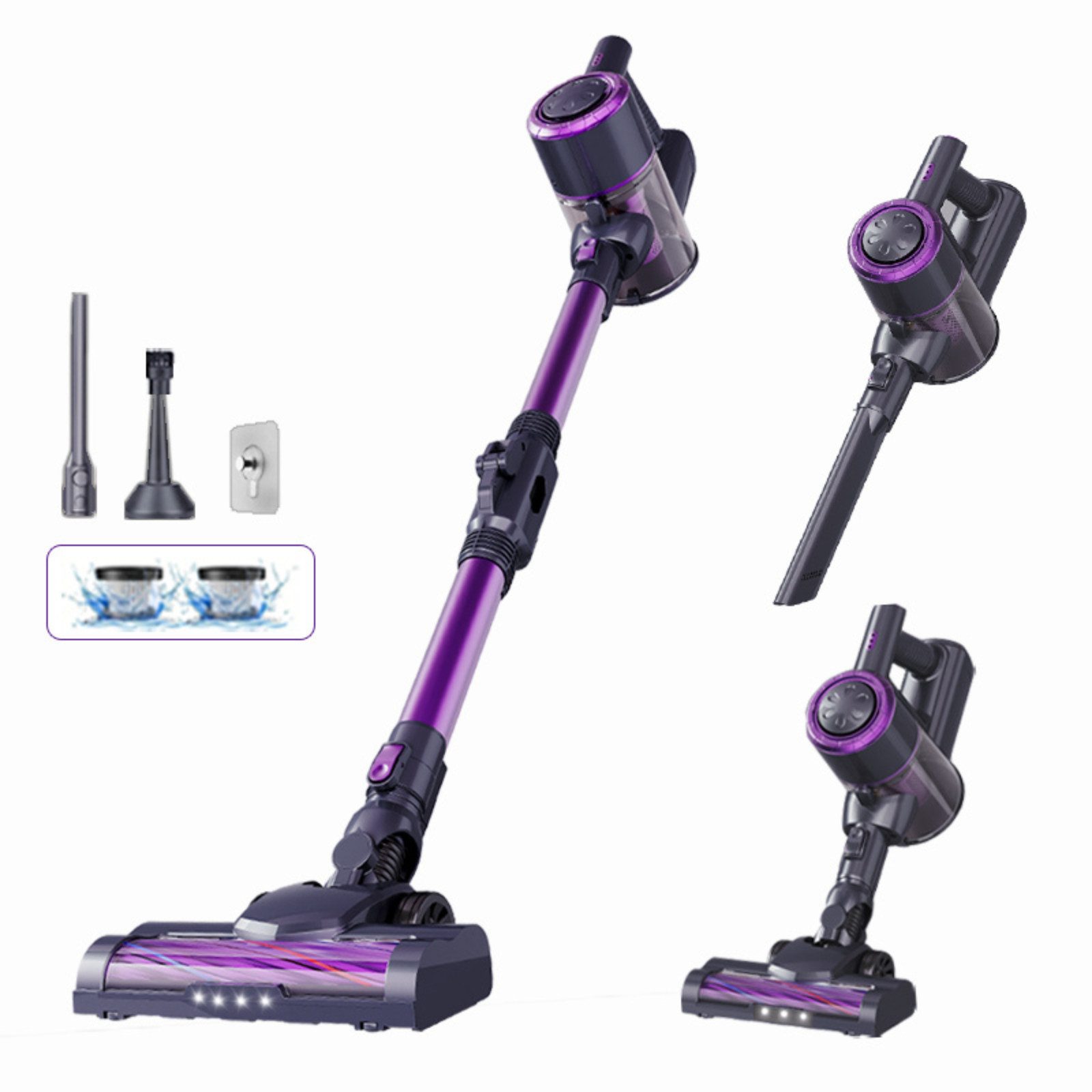 Tekoo Akku-Hand-und Stielstaubsauger Akku-Staubsauger beutellos, 11500Pa & HEPA Filter, knickbar mit LED, 120 W, beutellos, Knickbares Saugrohr, Blasfunktion & 45 Min Laufzeit