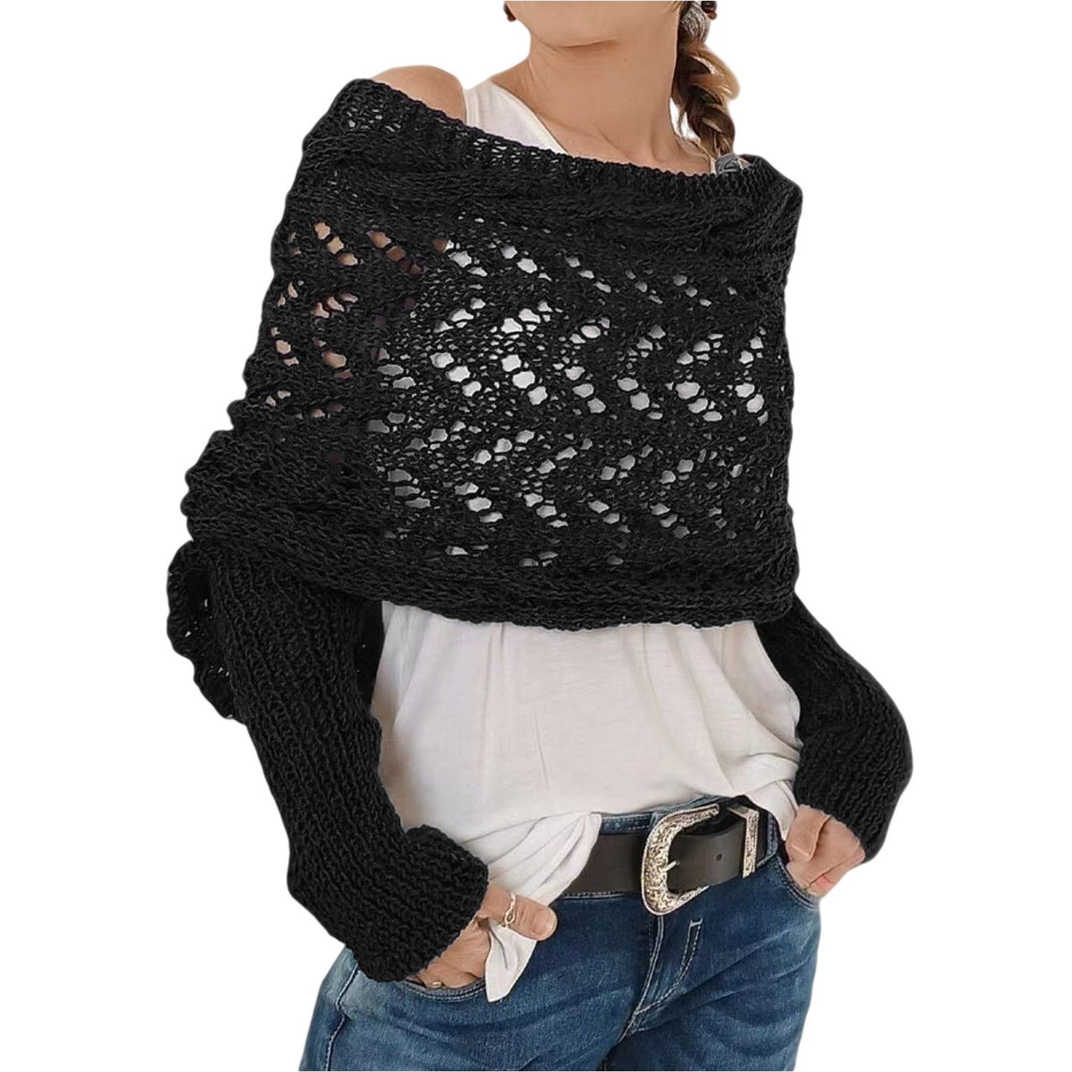 Refttenw Schal mit Ärmeln Damen WickelPullover günstig online kaufen