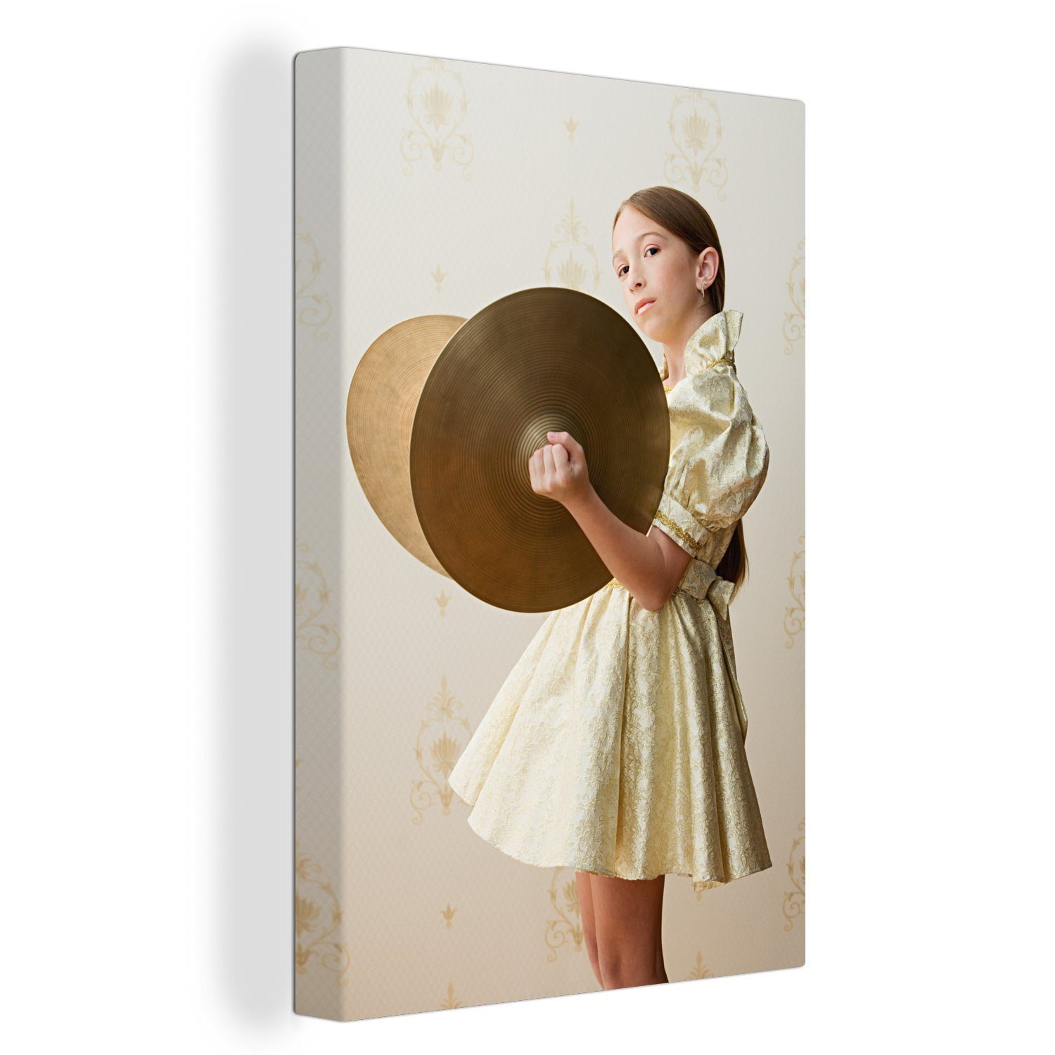 St), bespannt Leinwandbild Zackenaufhänger, 20x30 cm Leinwandbild fertig Gemälde, Mädchen inkl. Zimbeln, mit OneMillionCanvasses® (1