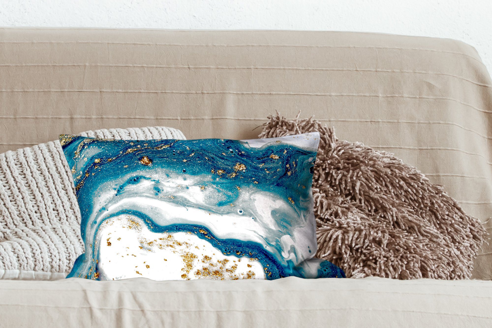 MuchoWow Dekokissen Marmor - Farbe Füllung, - Schlafzimmer Dekoration, Wohzimmer Dekokissen mit Glitter Gold, - Zierkissen