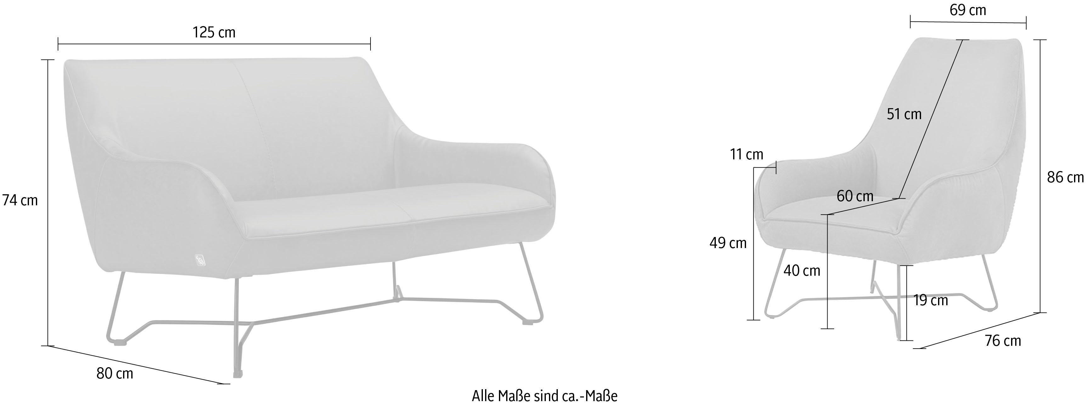 Egoitaliano Polstergarnitur Namy, Designobjekt mit hohem Sitzkomfort und toller Detailverarbeitung, Set aus 2-Sitzer und Sessel, edles Metallgestell
