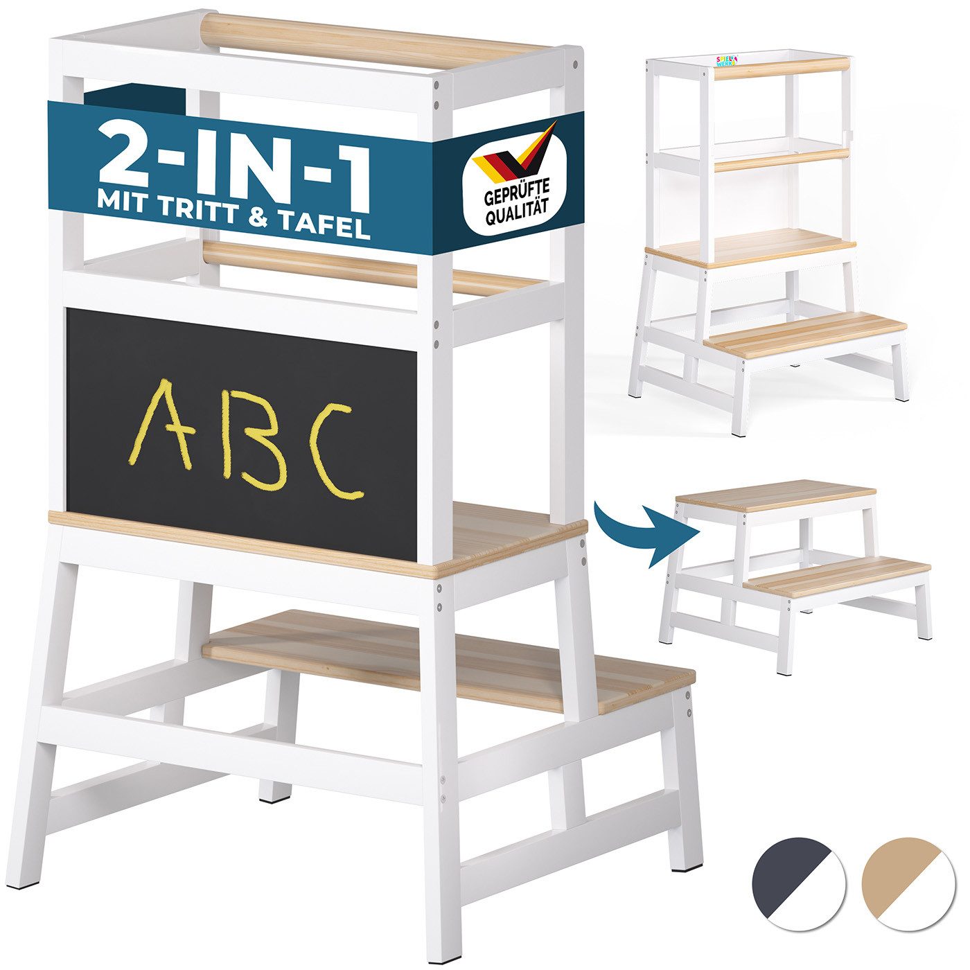 Spielwerk Stehhilfe, Lernturm 100kg belastbar Sicherheitsstange Tritthocker günstig online kaufen