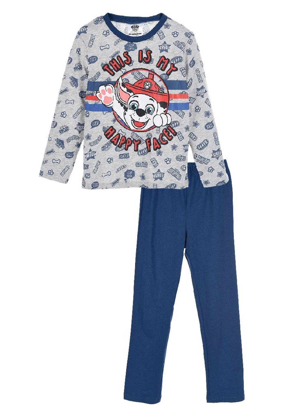 PAW PATROL Schlafanzug Marshall Kinder Jungen Pyjama langarm Nachtwäsche Grau