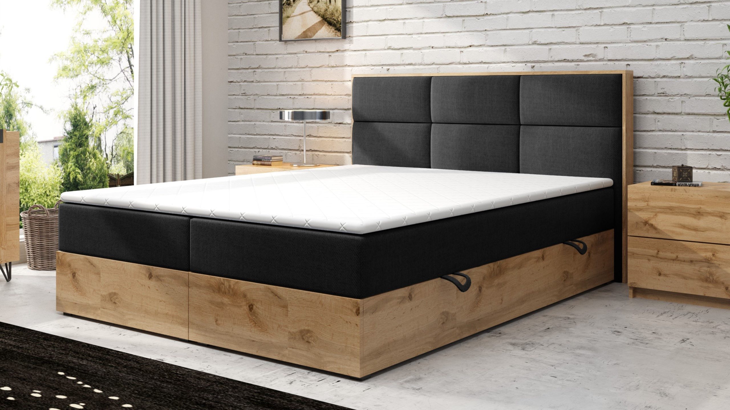 M-Punkt24 Boxspringbett Stockholm (Webstoff Anthrazit Schwarz, günstig online kaufen
