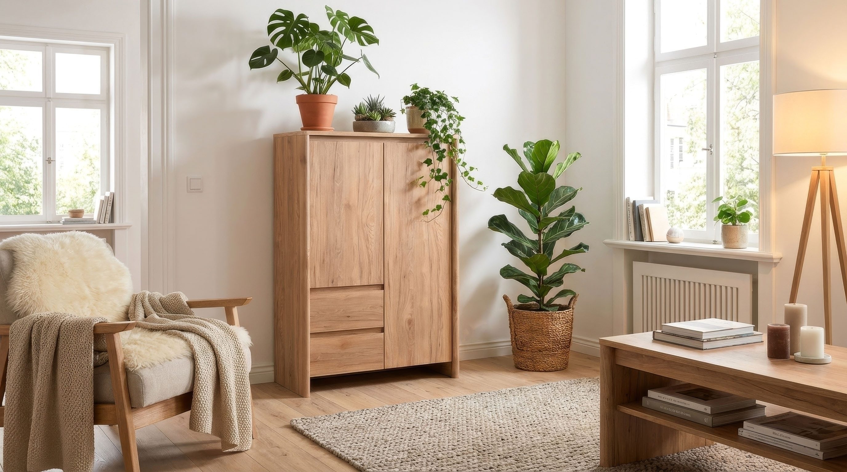 PREISBRECHER Highboard Genf, in Jackson Hickory (Eiche) Dekor - 86x140x40cm (BxHxT)