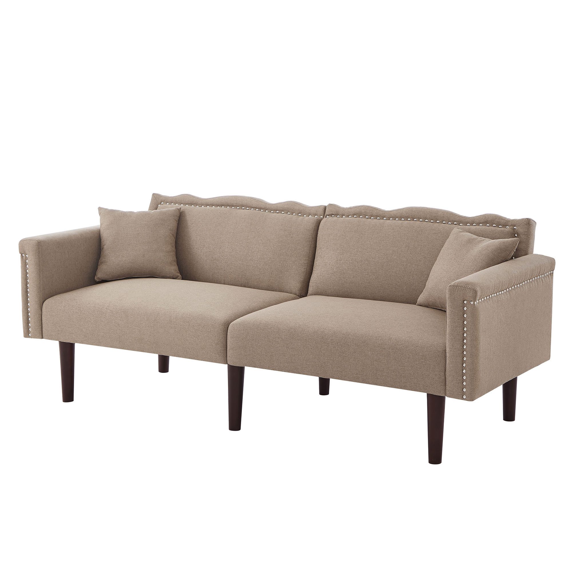 Refined Living Schlafsofa Zweisitzer-Sofa, Sofa mit Liegefunktion, 2-in-1 Schlafsofa, Klappsofa, verstellbare Rückenlehne Sofa, Leinen Schlafcouch, kleines Sofa mit Bettfunktion, Sofa für Gästezimmer, Relaxsofa, Multifunktionssofa mit Holzfüßen, Metallverzierungen, Baumwoll-Leinen-Stoff, hochdichter Schaumstoff, mit Zwei bequeme Kissen 1 Teile, für Kleine Wohnungen, Gästezimmer, Wohnzimmer,Büro,Schlafzimmer