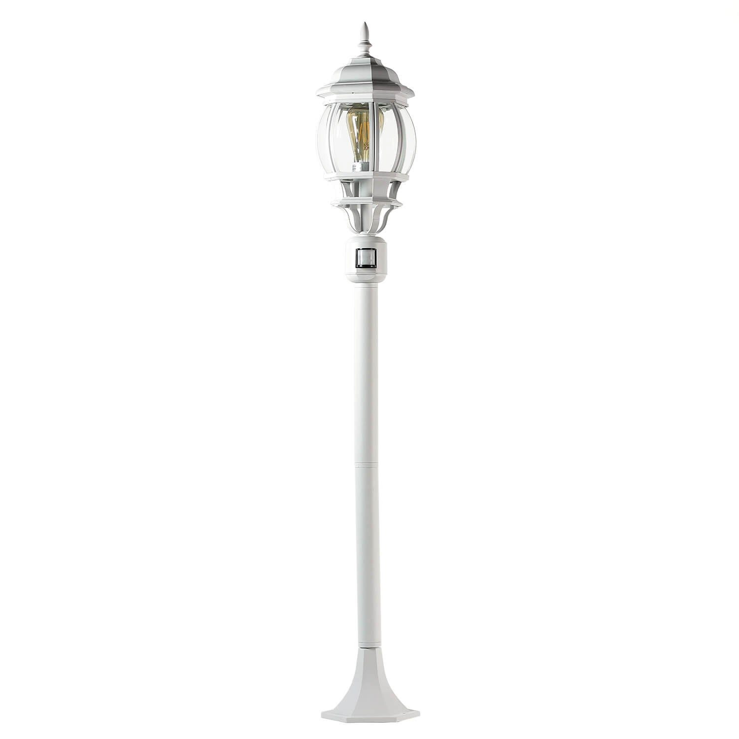 Licht-Erlebnisse Außen-Stehlampe BREST, ohne Leuchtmittel, Außenlampe mit Bewegungsmelder Weiß 123,5cm Rustikal Garten