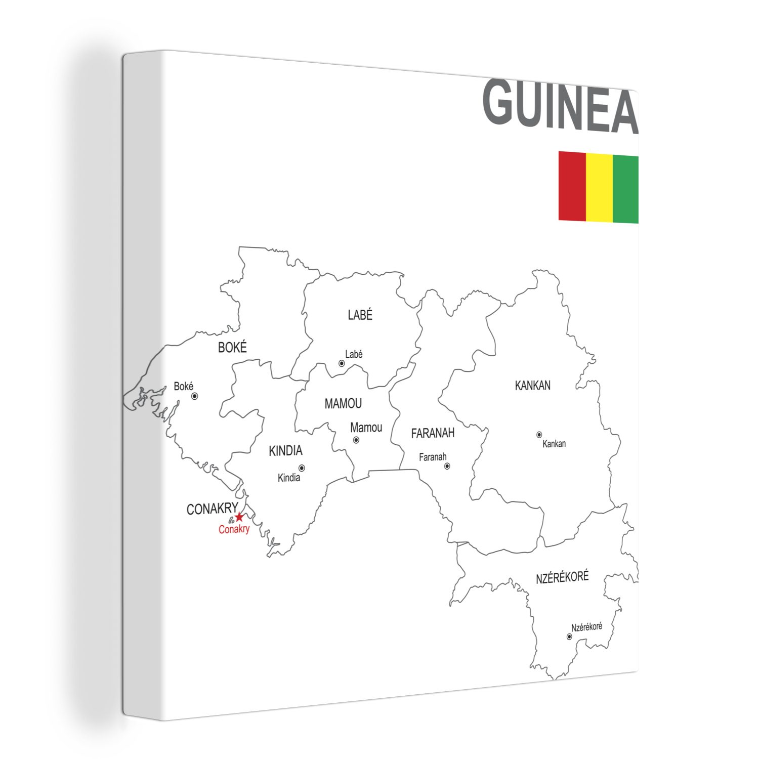 OneMillionCanvasses® Leinwandbild Weiße Illustration der Karte von Guinea, (1 St), Leinwand Bilder für Wohnzimmer Schlafzimmer