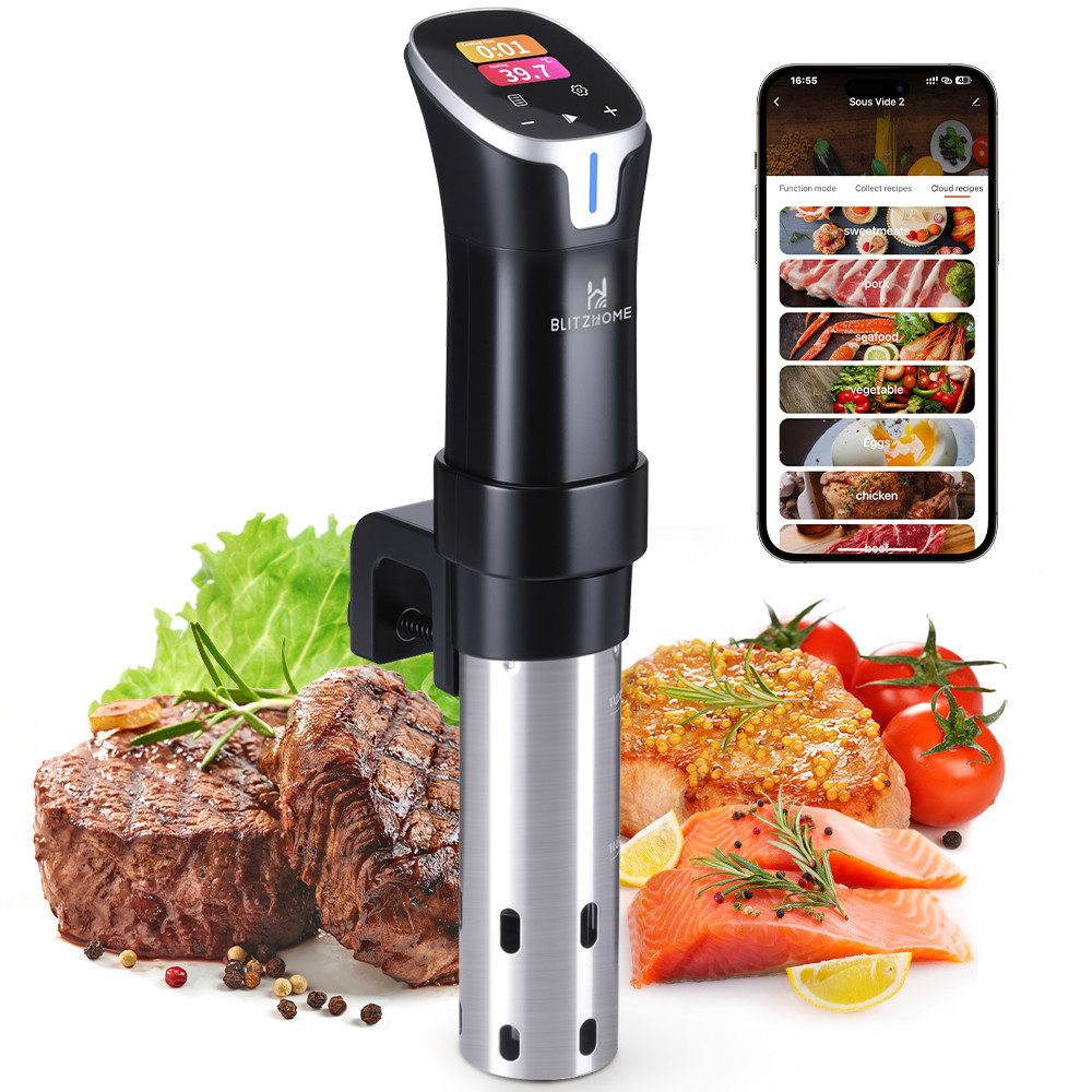 BLiTZWOLF Sous-Vide Stick 1100W mit Farb-Touchscreen & App-Steuerung, Präzise Temperaturregelung für perfektes Garen