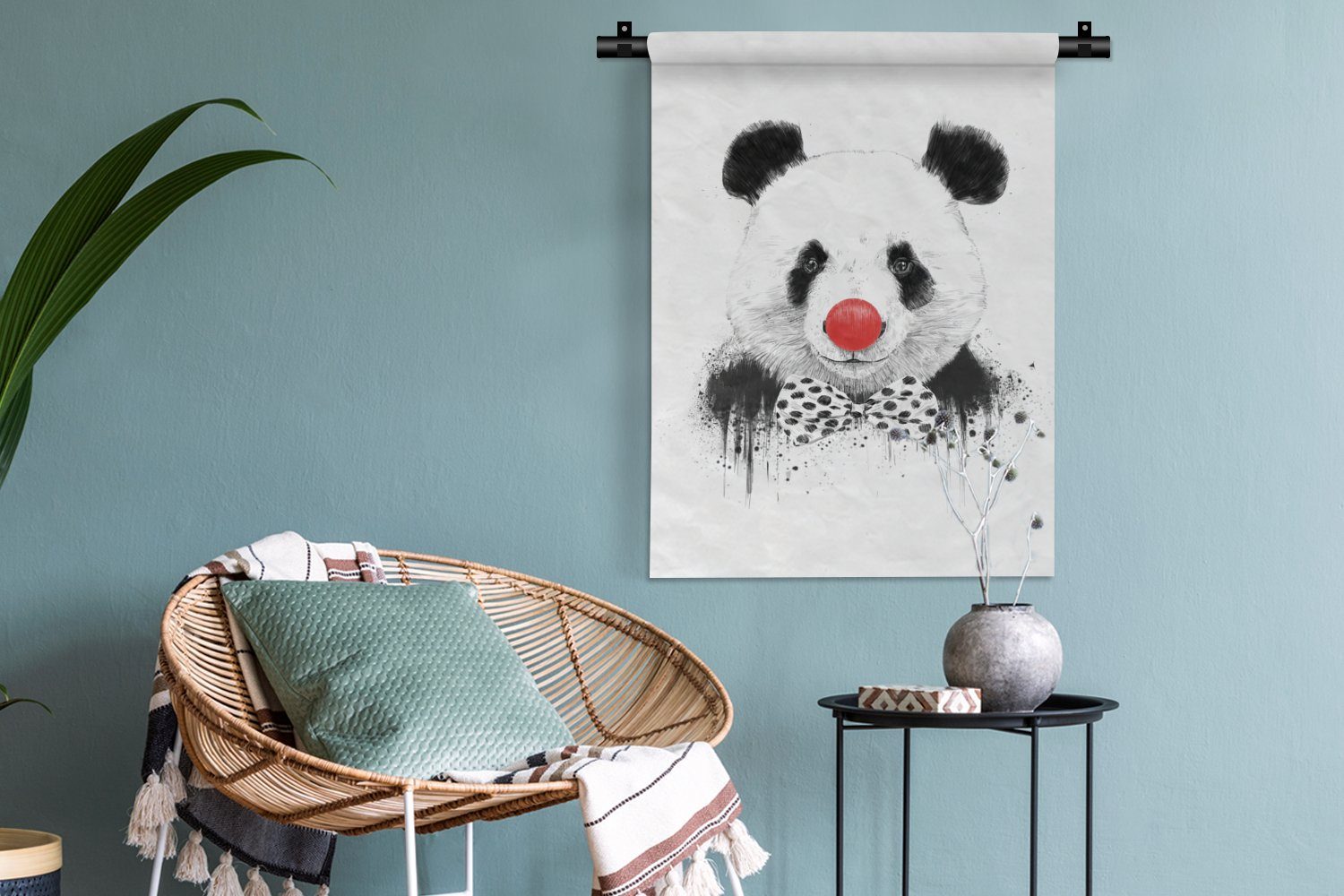 Tapisserie, Schleife Nase Wand, Wanddekoobjekt Panda für der Rot, - Schlafzimmer Clown Wohnzimmer, Deko - MuchoWow an - -
