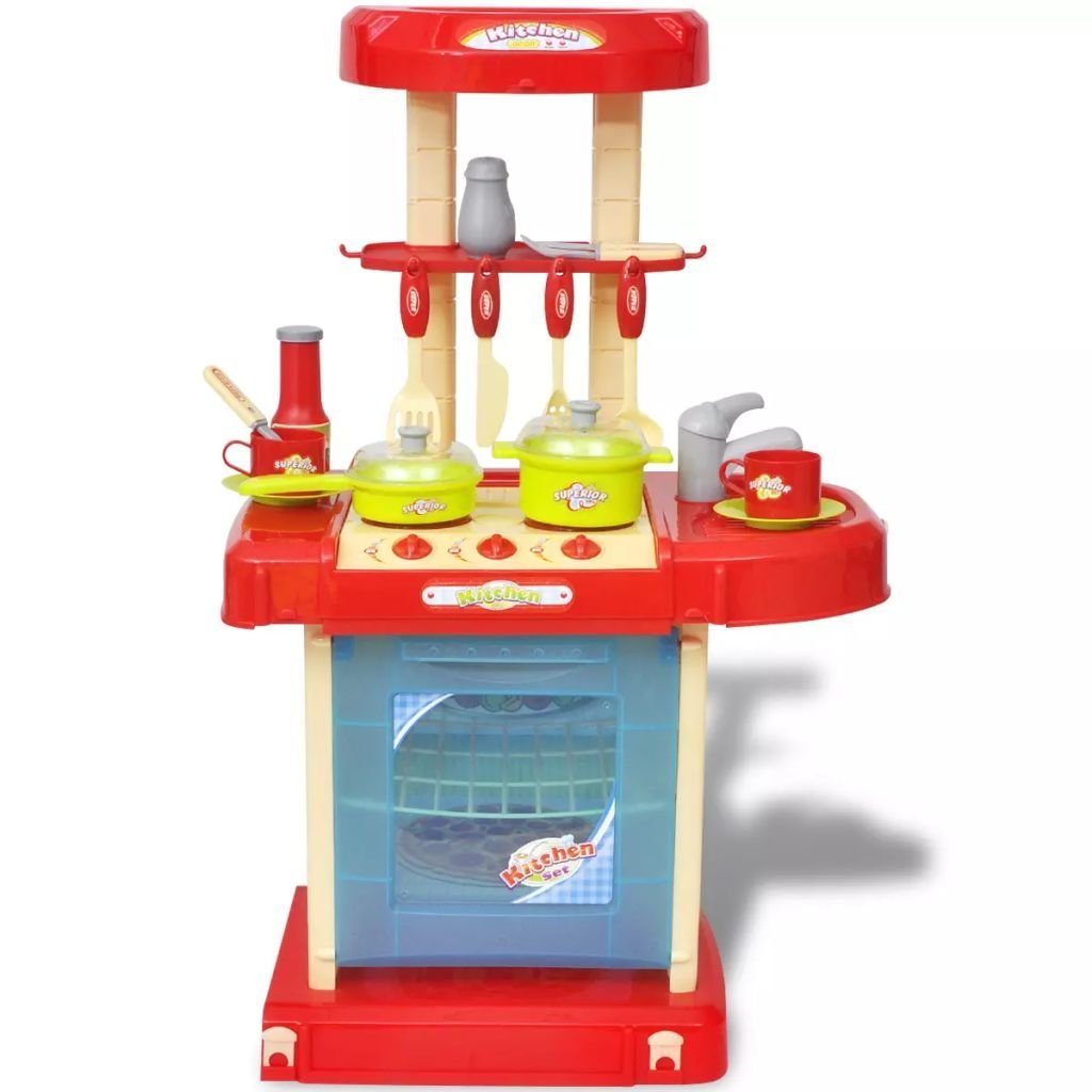 vidaXL Kinder-Küchenset Kinderküche mit und + red Kunsts mit Zubehör Licht- blue Soundeffekten + yellow Spielküche
