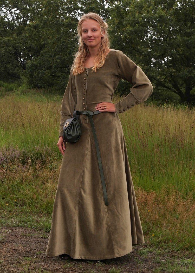 Battle Merchant Ritter-Kostüm Spätmittelalter-Kleid Isabell Samt Cotehardie Grün Größe M
