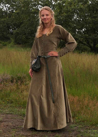 Battle Merchant Ritter-Kostüm Spätmittelalter-Kleid Isabell Samt Cotehardie Grün Größe L