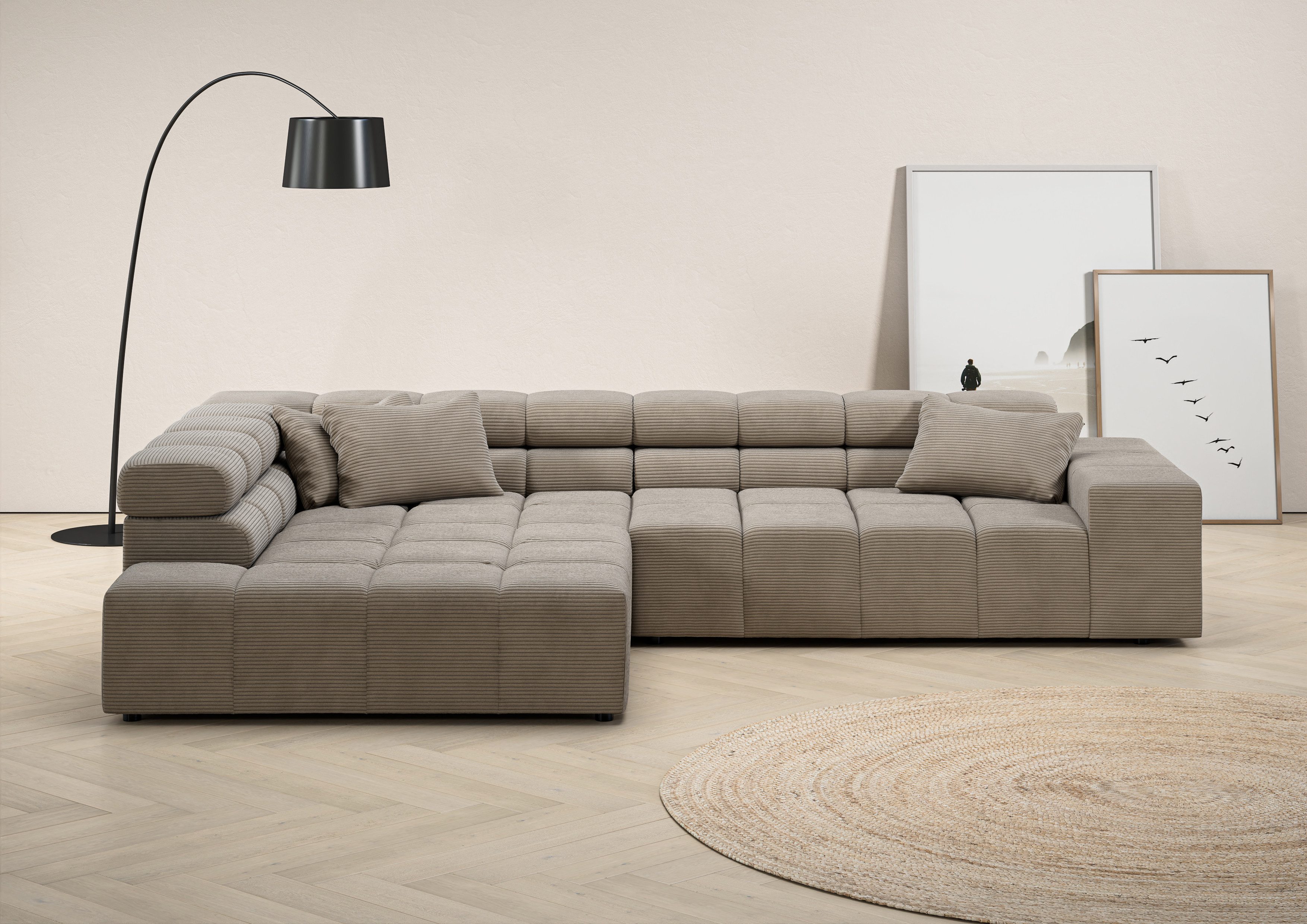 Home affaire Ecksofa Ancona, Ecksofa, incl. Kopfteilverstellung, Breite 319 cm, L-Form, wahlweise motorische Sitztiefenverstellung, auch in Cord + Easy Care