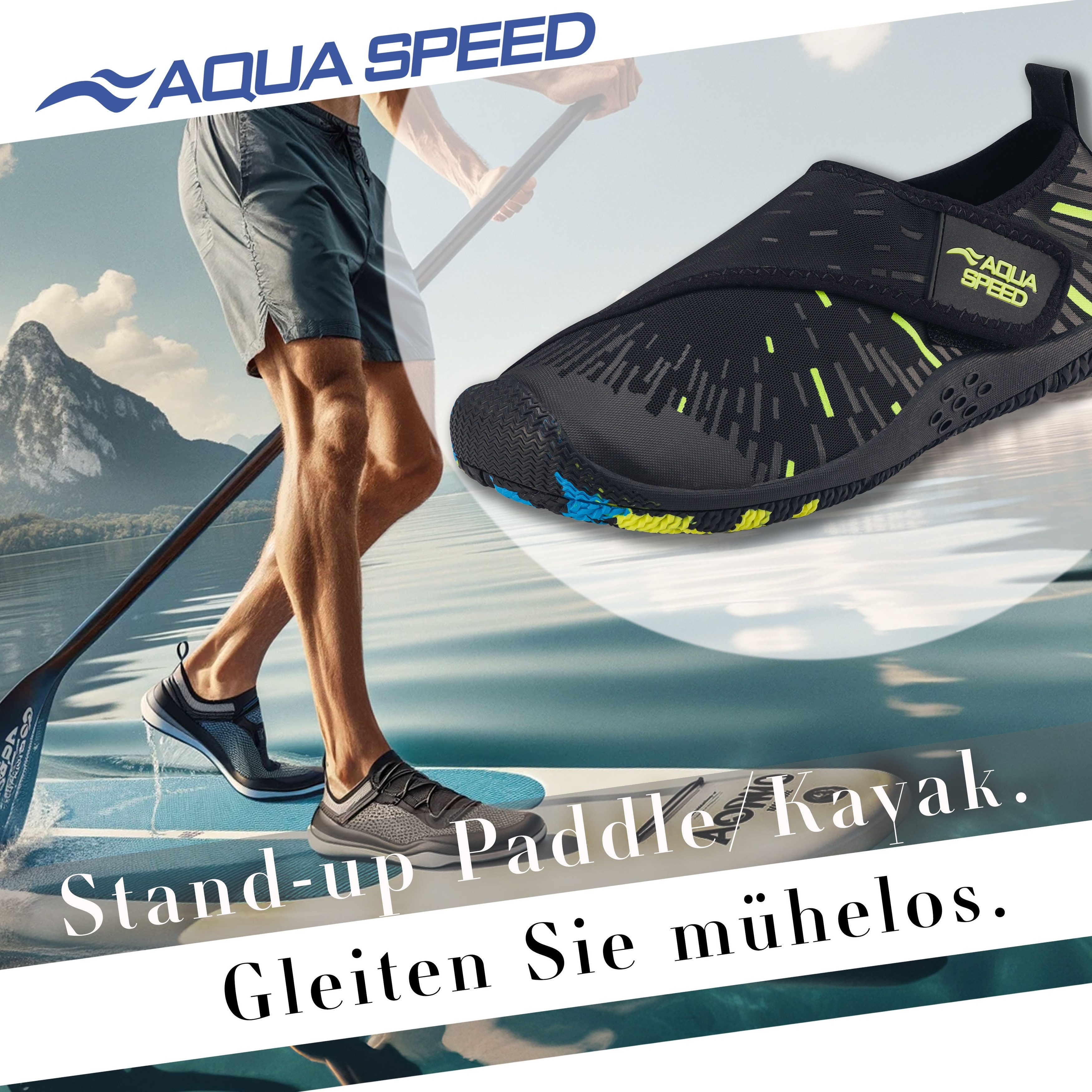 Aqua Speed Tegu Strandschuhe Gr. 45 – Schwarz/Fluor Gelb + Handtuch im Set Wasserschuh (Thermen- & Wellnessschuhe mit Grip – auch für rutschige Böden) Belüftet & schnell trocken – kein Schwitzen bei Bewegung