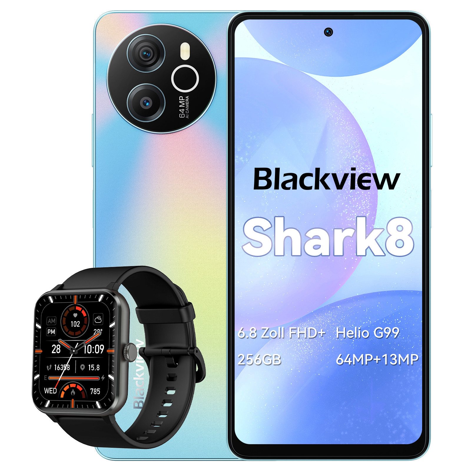 blackview Shark8(8+256) incl. R50 Handy (6.8 Zoll, 64 MP Kamera, 2.4K Display, Dual 4G, NFC/Face ID)