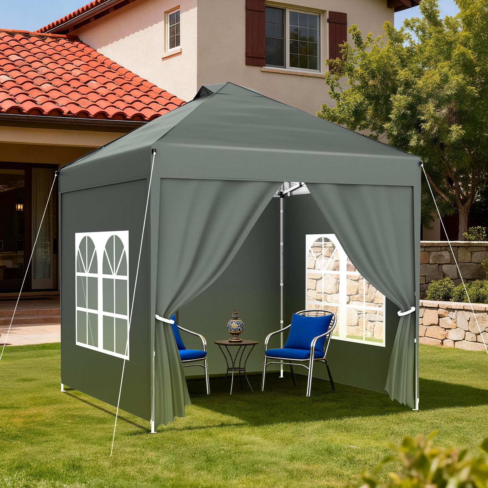 Huracan Faltpavillon Gartenpavillon 2,5x2,5m / 3x3m mit 4 abnehmbaren Seitenwänden, mit 4 Seitenteilen, PU1500mm wasserdicht, 3-fach höhenverstellbar Pop Up Pavillon