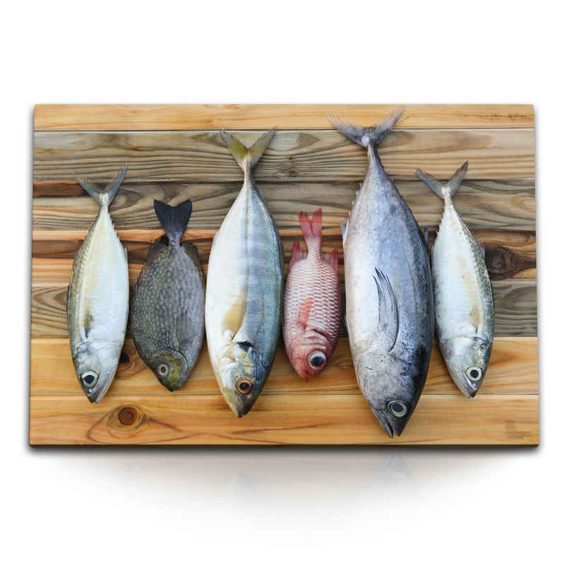 Sinus Art Leinwandbild 120x80cm Wandbild auf Leinwand Küchenbild Fisch Exotisch Kochen Küche, (1 St)