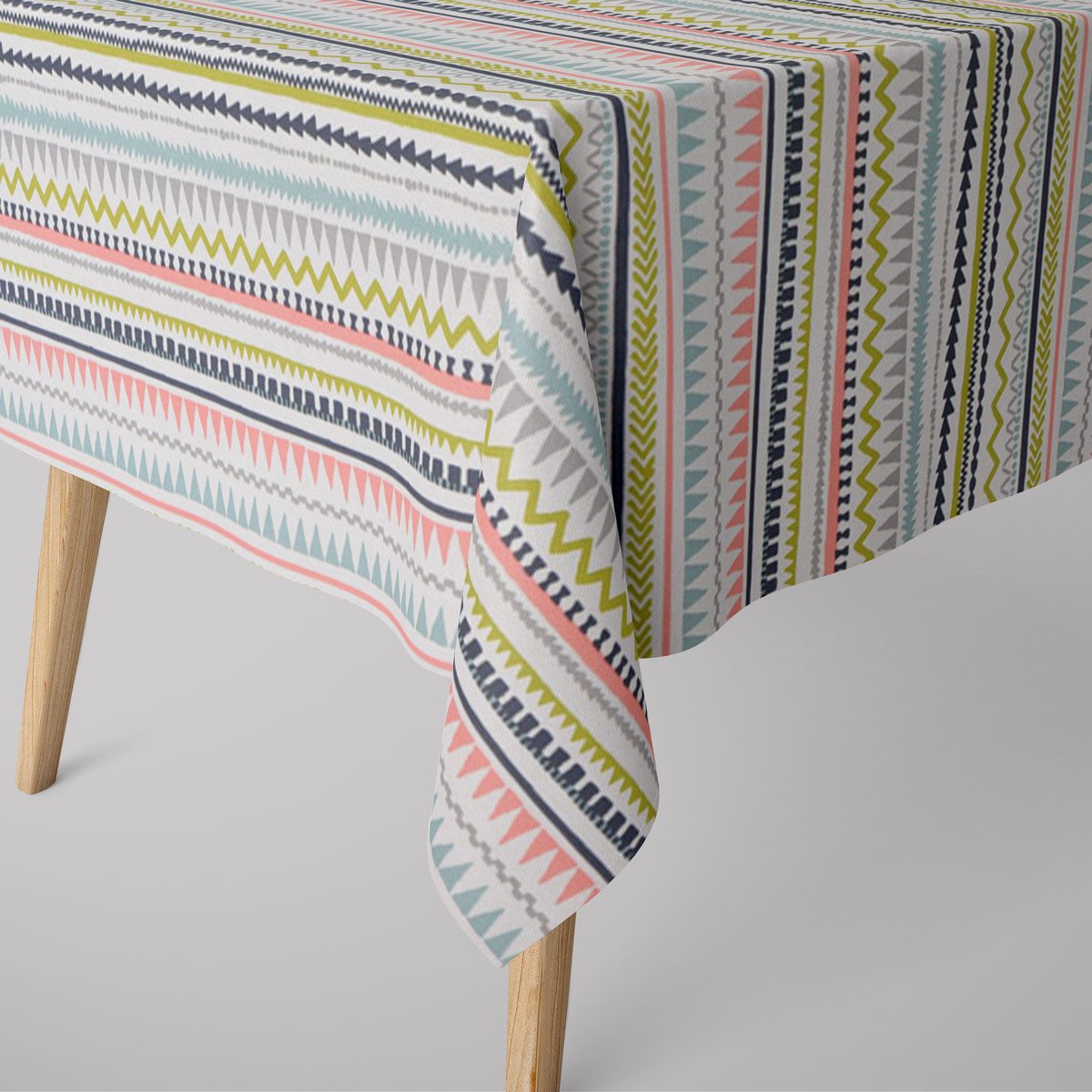 SCHÖNER LEBEN. Tischdecke Streifen Ethno Inka weiß grau grün rosa, made in Germany,handmade