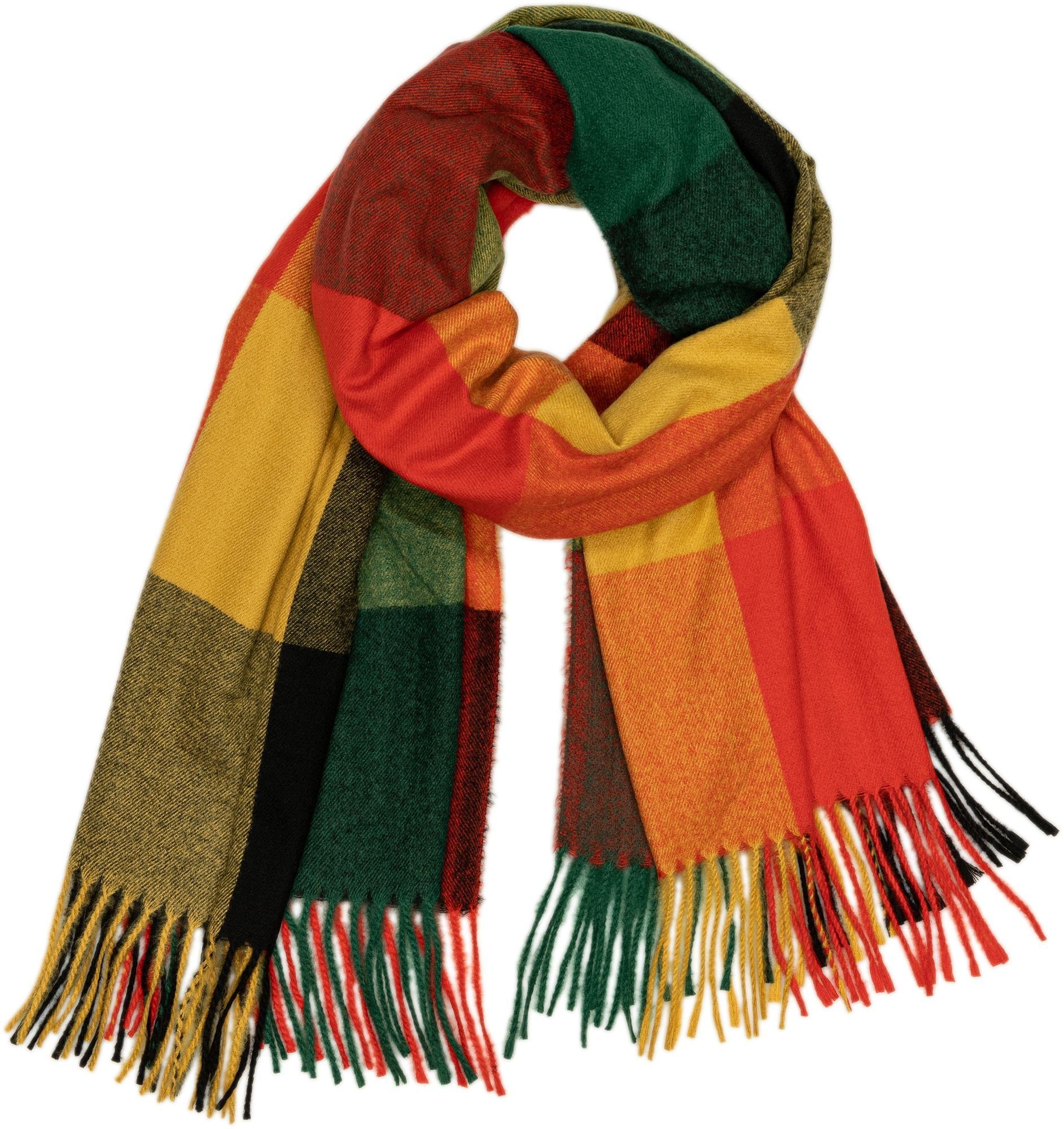 Caspar Modeschal SC510 Damen großer XL Fransen Karo Muster Winter Schal günstig online kaufen