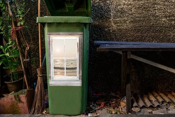MuchoWow Wandsticker Durchsichtig - Holz - Meer (1 St), Mülleimer-aufkleber, Mülltonne, Sticker, Container, Abfalbehälter