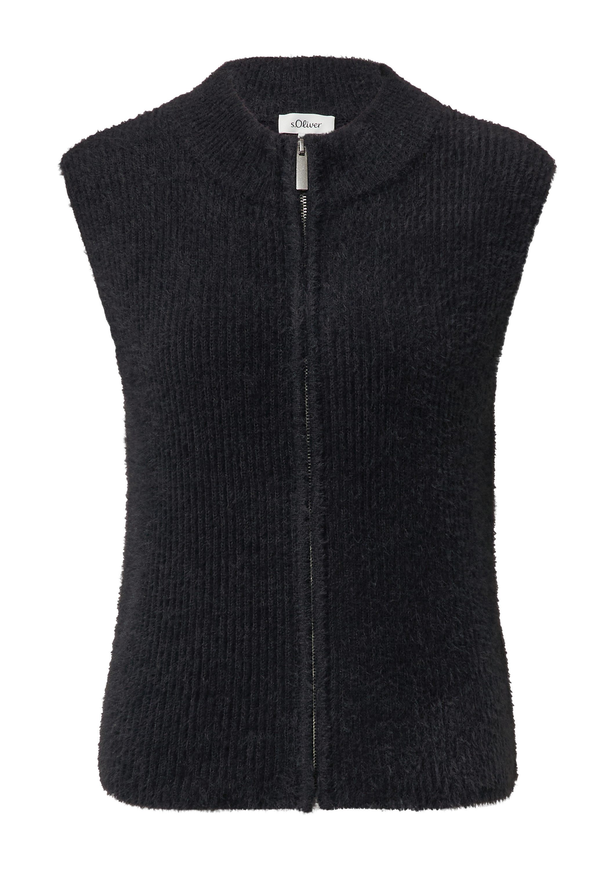 s.Oliver Funktionsweste Strickjacke Flauschige Weste mit Reißverschluss