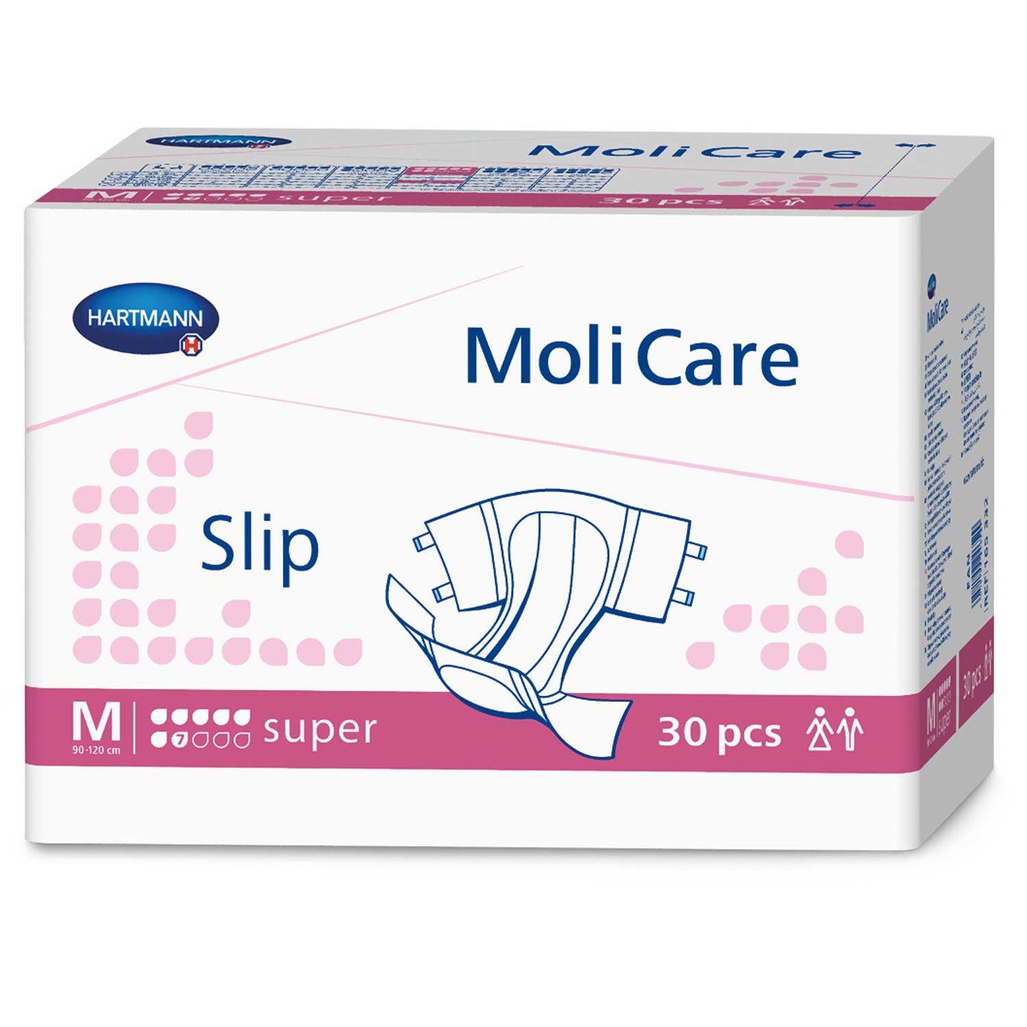 PAUL HARTMANN AG Inkontinenzslip HARTMANN MoliCare Slip super 7 Tropfen M 30 Stück (Packung, 30-St., 30 Stück gesamt, 1 Packung à 30 Stück) Sofort-Trocken-Gefühl, 4 wiederverschließbare Klett-Klebeverschlüsse