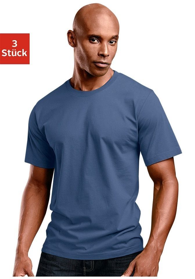 T-Shirt Unterziehshirt dunkelblau, Baumwolle perfekt H.I.S graublau mittelblau, (Packung, 3-tlg) als aus