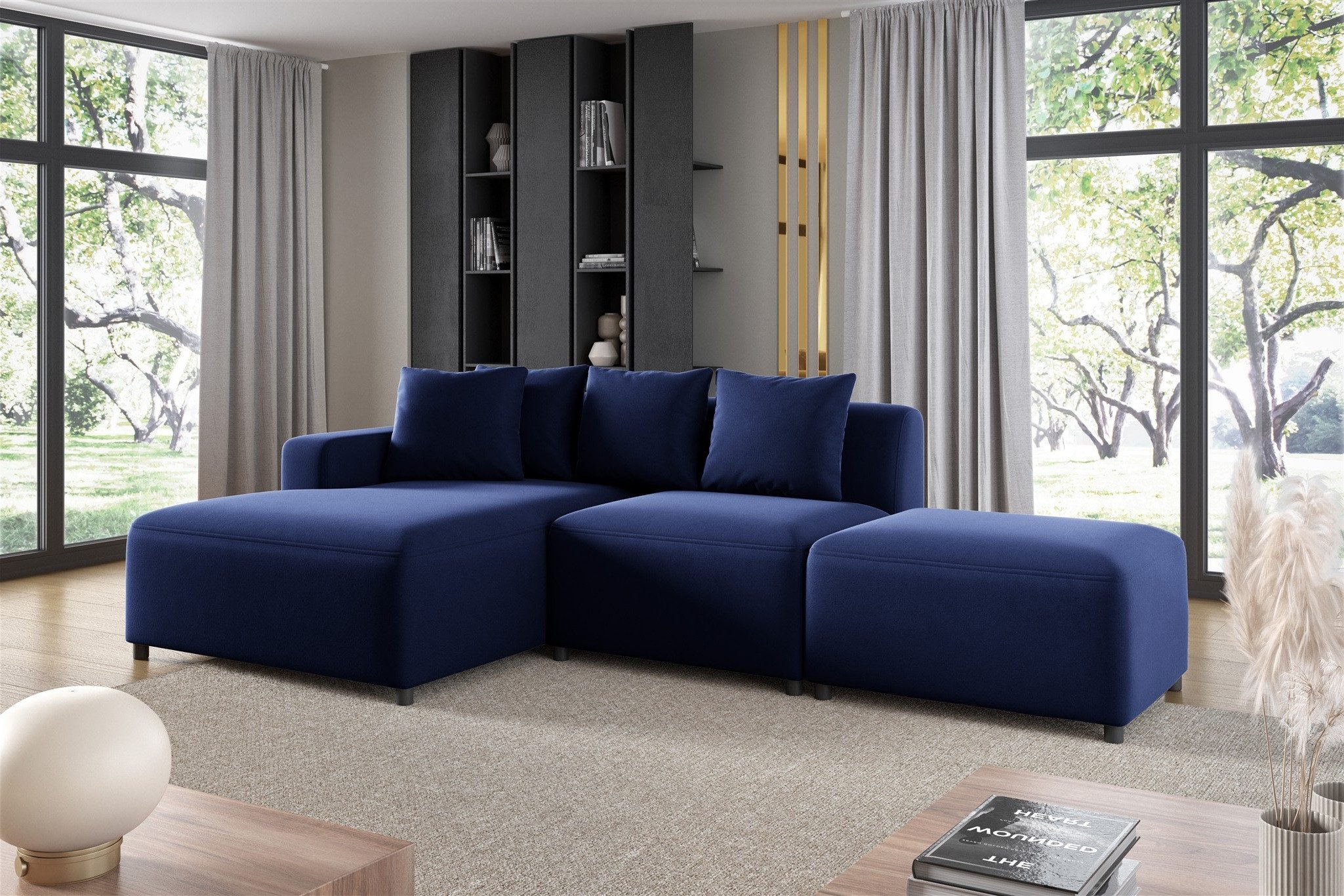 Fun Möbel Ecksofa Designersofa FUN AROA XS inkl. Hocker in Velourstoff Salvador, mit Ottomane Links oder Rechts, Rundumbezug