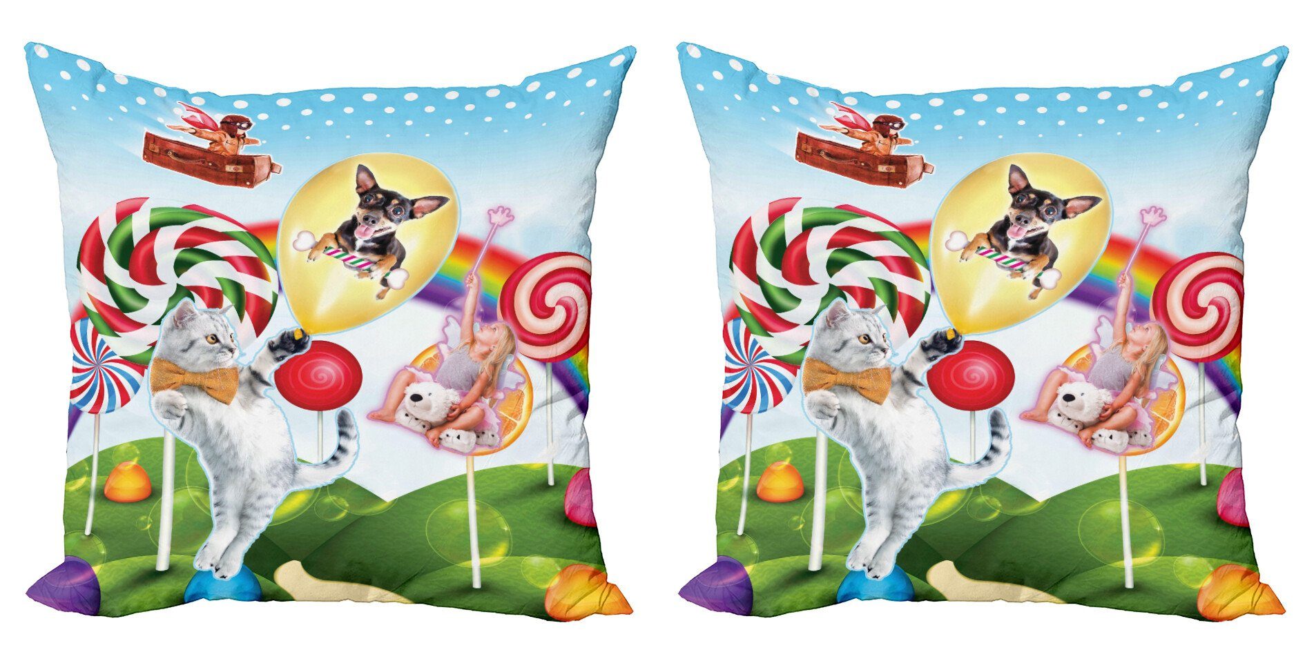 Abakuhaus (2 Digitaldruck, Tiere Modern Stück), Kissenbezüge Doppelseitiger Tier Regenbogen-Süßigkeiten Accent