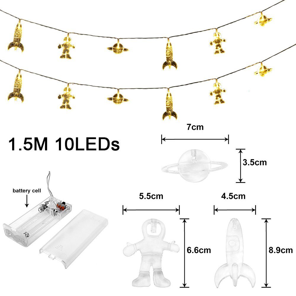 Planet Warmweiß Kinder Schlafzimmer LED-Lichterkette Rakete Rosnek Astronaut,für Geschenke für