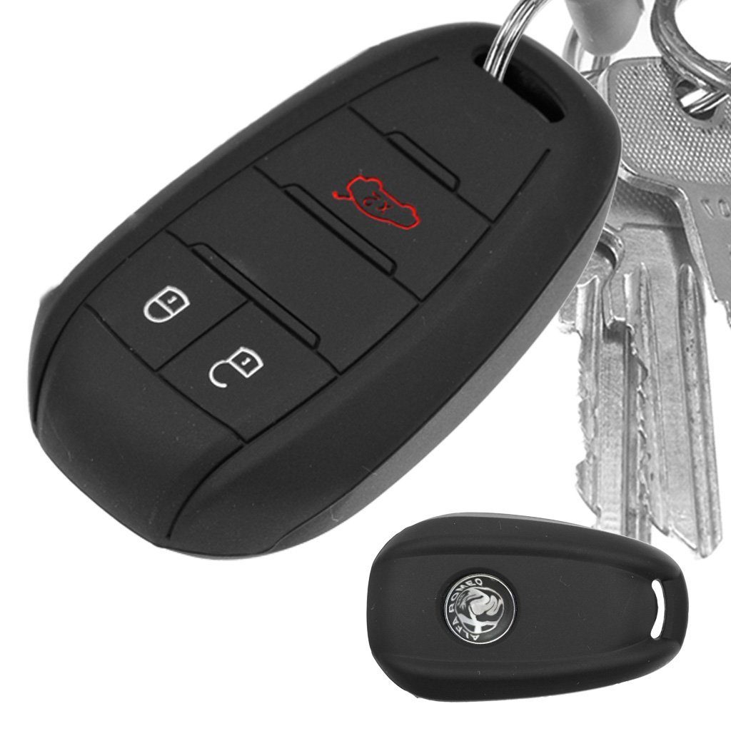 mt-key Schlüsseltasche Autoschlüssel Softcase KEYLESS Giulietta SMARTKEY für Schutzhülle Schwarz, Romeo Giulia Tasten Silikon Stelvio ALFA 3