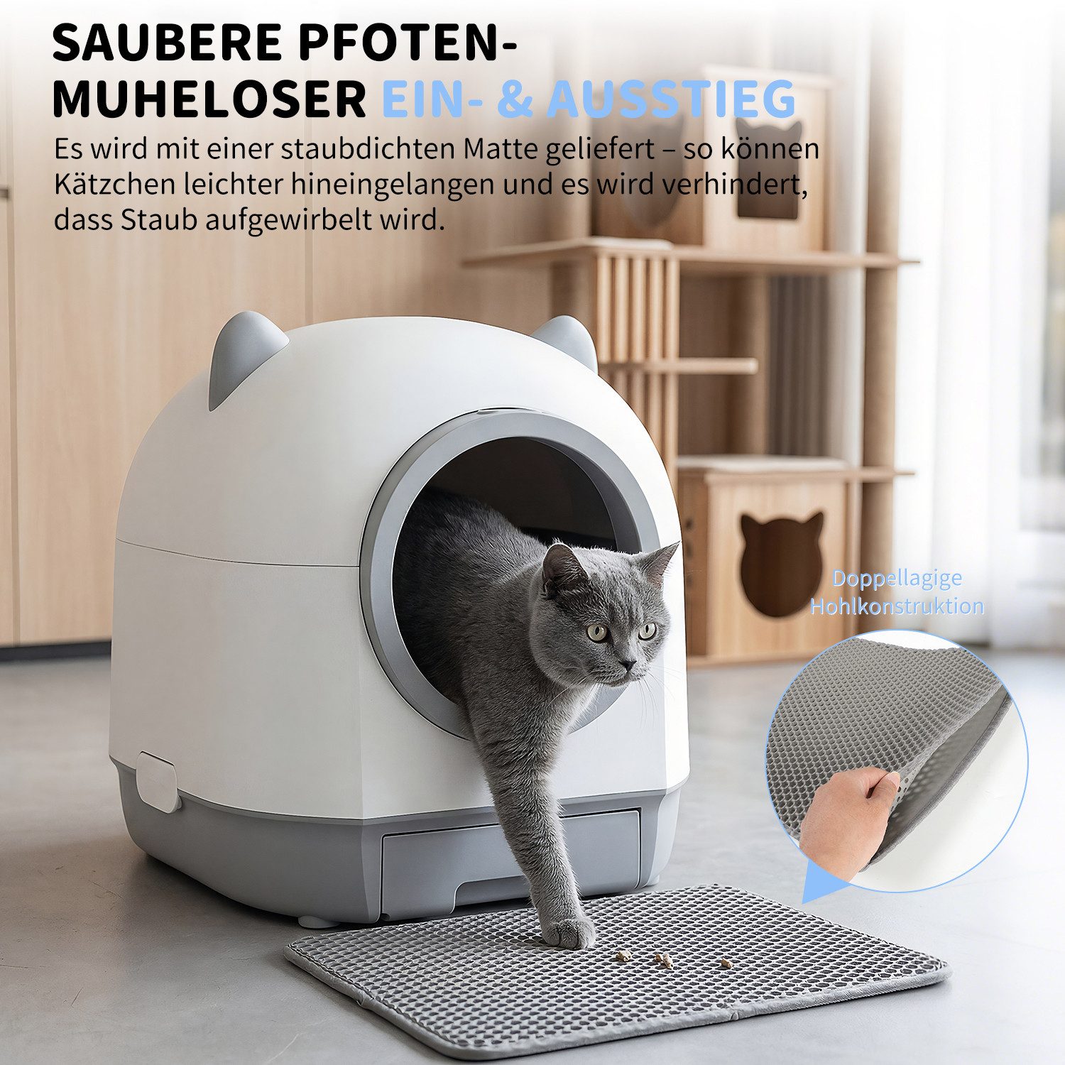 oyajia Katzentoilette XXL katzenklo selbstreinigend für katzen, mit Aromabox, Matte, leiser Betrieb & Nachtmodus - für Mehrkatzzen