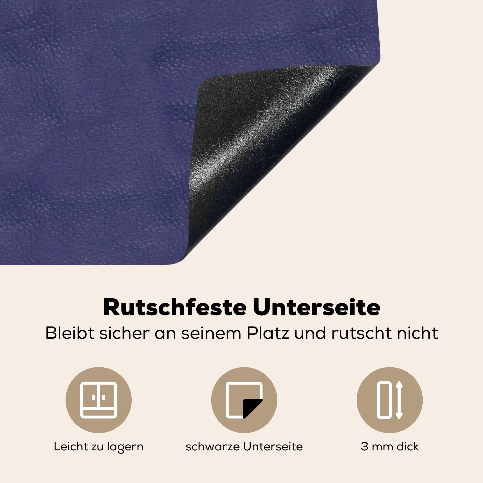 Arbeitsfläche Leder - (1 Tierfell, 70x52 - Mobile tlg), MuchoWow Blau - Vinyl, nutzbar, Ceranfeldabdeckung cm, Induktionsschutz Herdblende-/Abdeckplatte