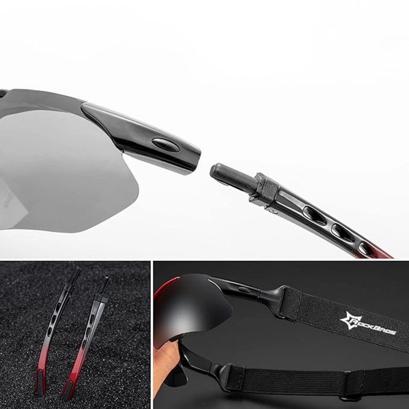 ROCKBROS Fahrradbrille photochrome, (Brillenset, Einzelartikel mit Zubehör), UV400, 30 g leicht, inkl. Etui & Band – Bild 5 von 5