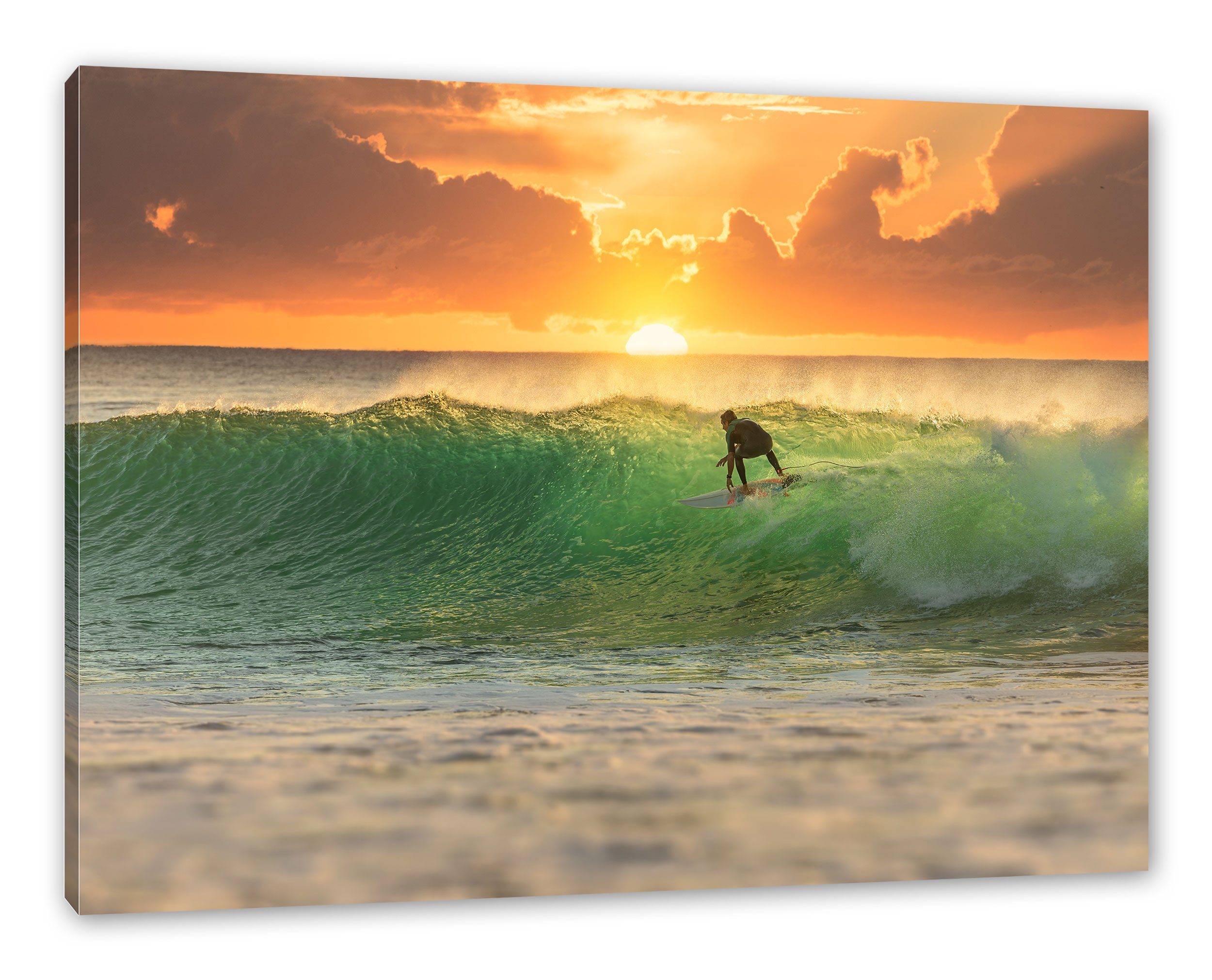 Pixxprint Leinwandbild Surfen im Sonnenuntergang, Surfen im Sonnenuntergang (1 St), Leinwandbild fertig bespannt, inkl. Zackenaufhänger