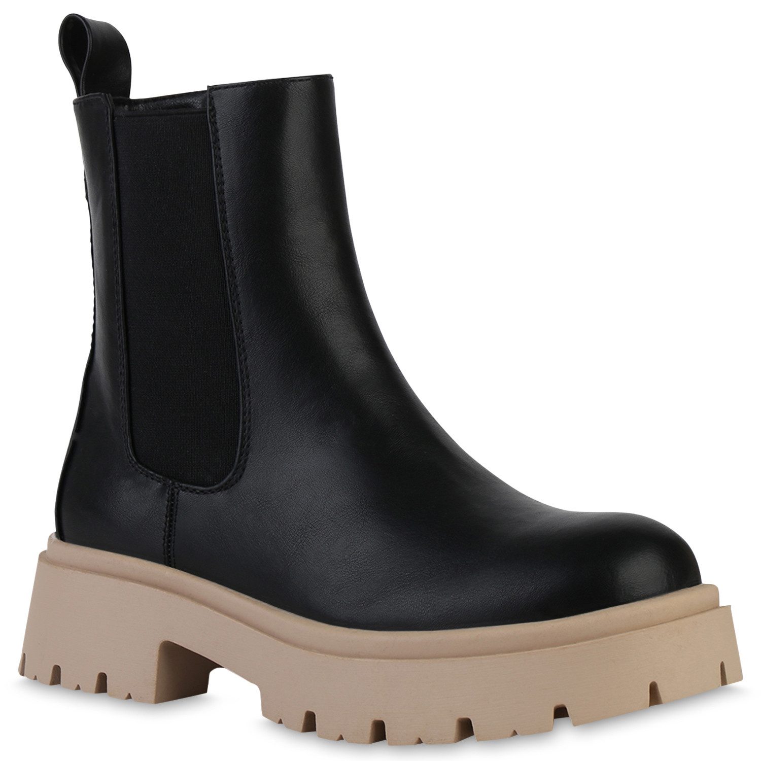 VAN HILL 840280 Plateaustiefelette Damen Plateau Boots Stiefeletten Profil-Sohle