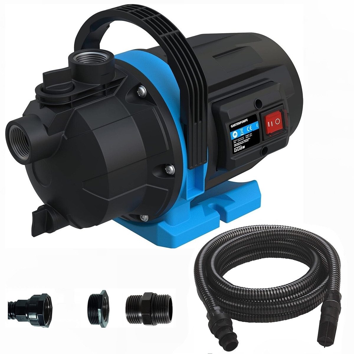Güde Akku-Gartenpumpe Gartenpumpe GP 600 W, 3200 l/h, Pumpe Gartenbewässerung, Saugschlauch